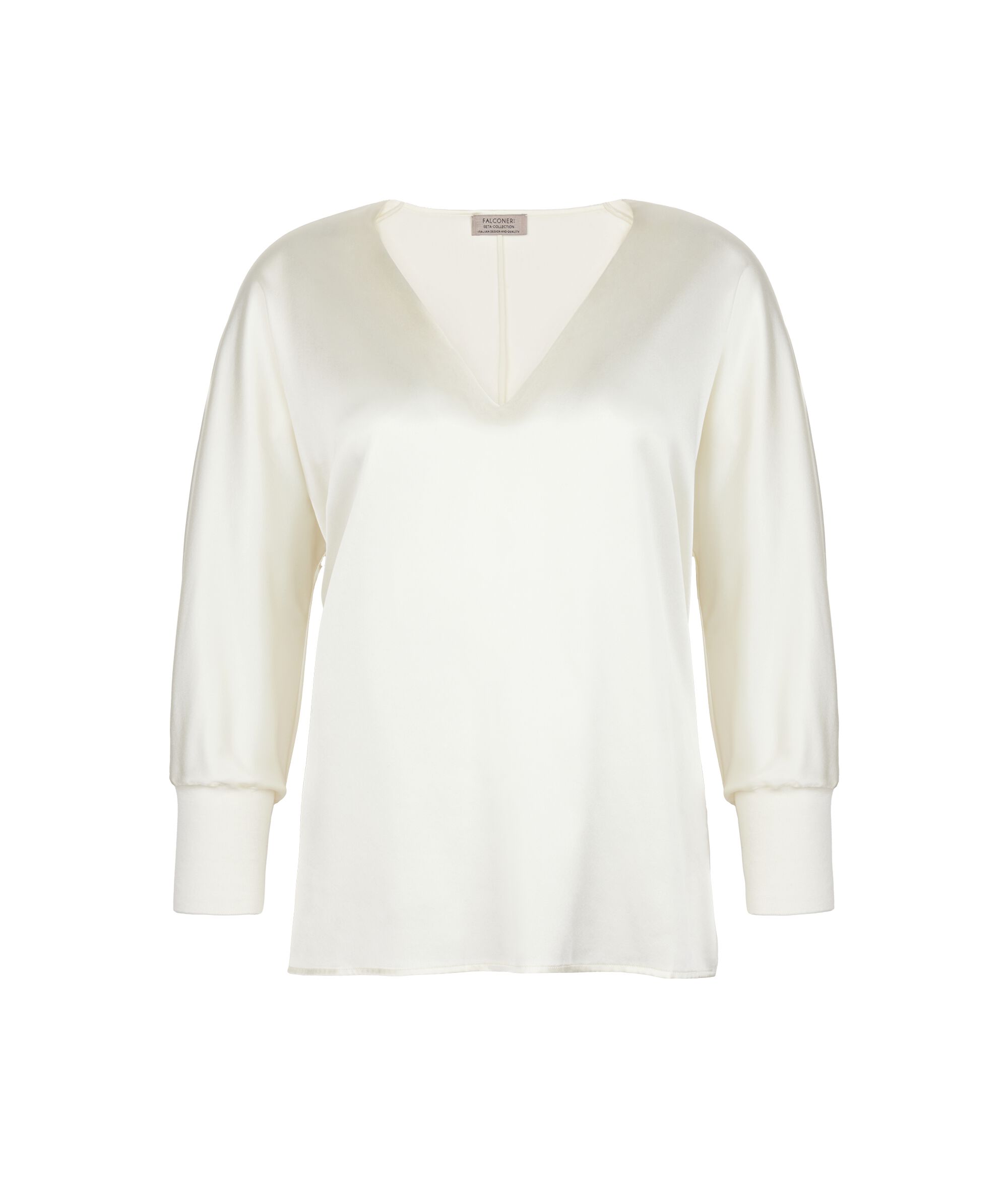 Blusa de seda con cuello de pico y manga larga