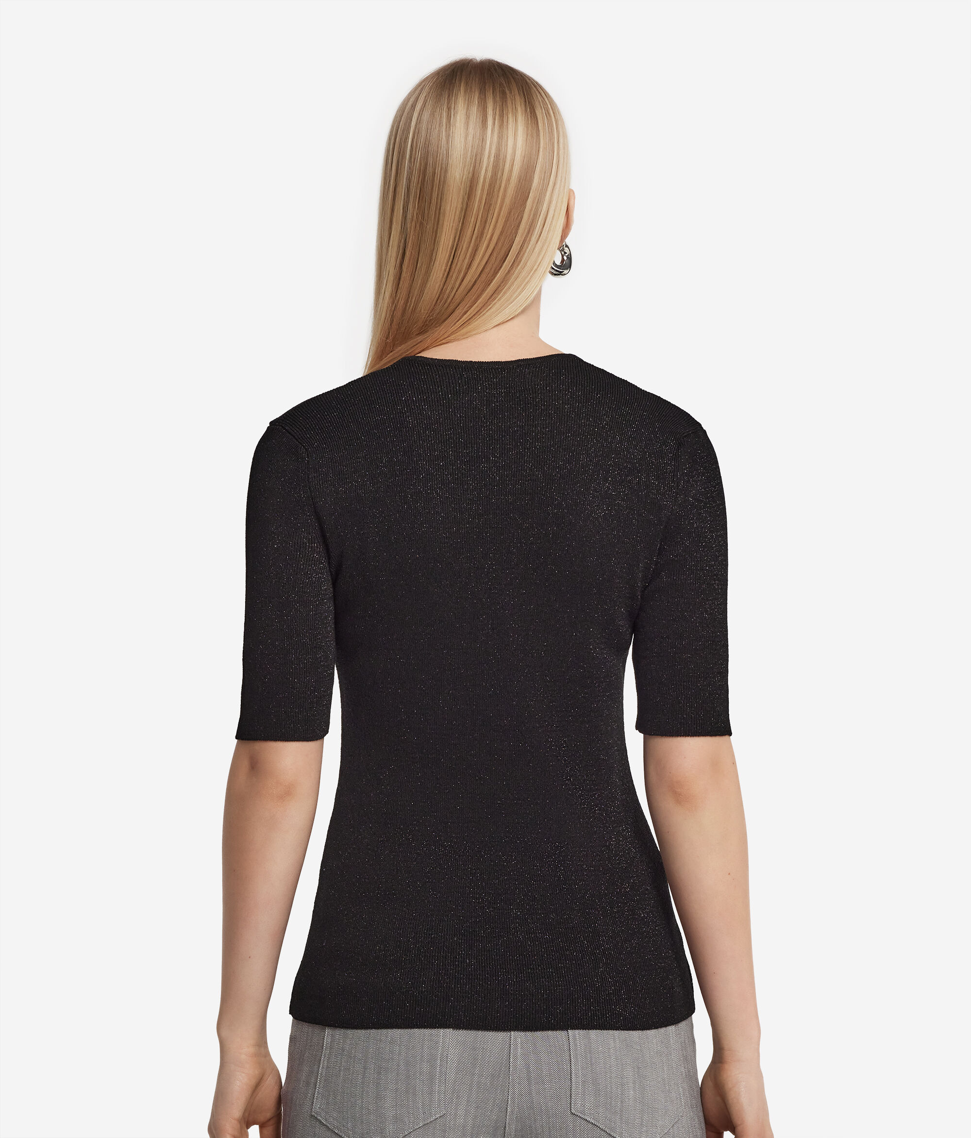 Short-Sleeved Lamé Top with Tie