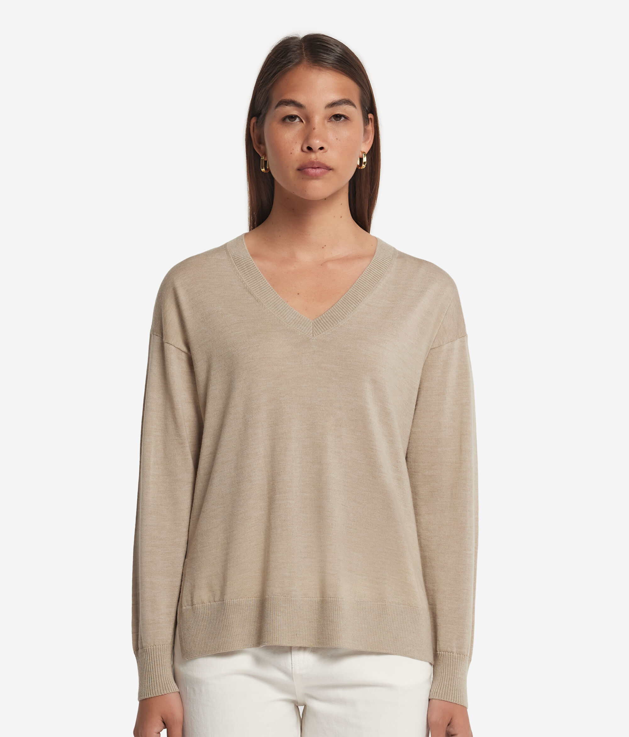V-Neck Cashmere Jumper with Slits