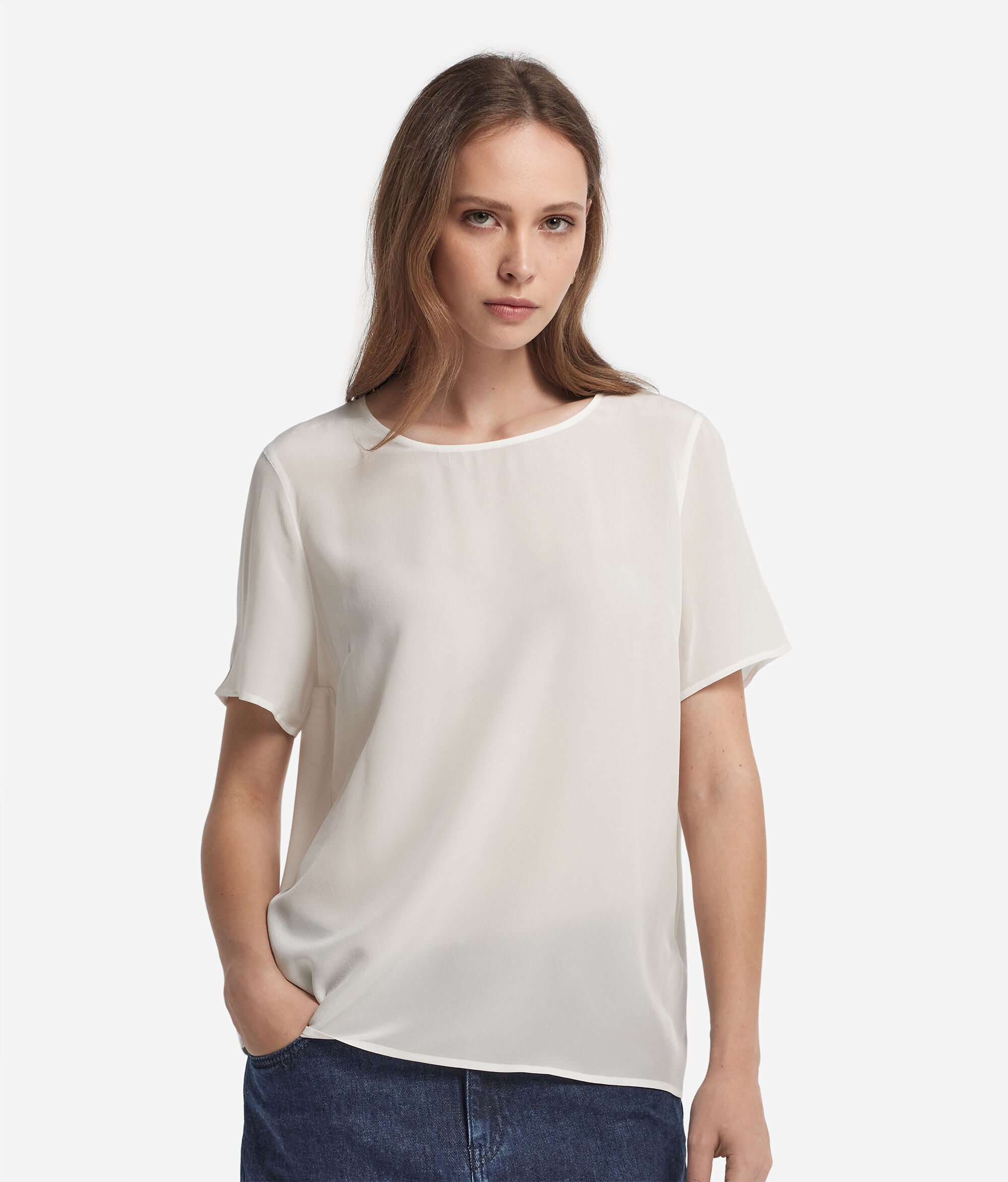 Round-Neck Silk T-Shirt