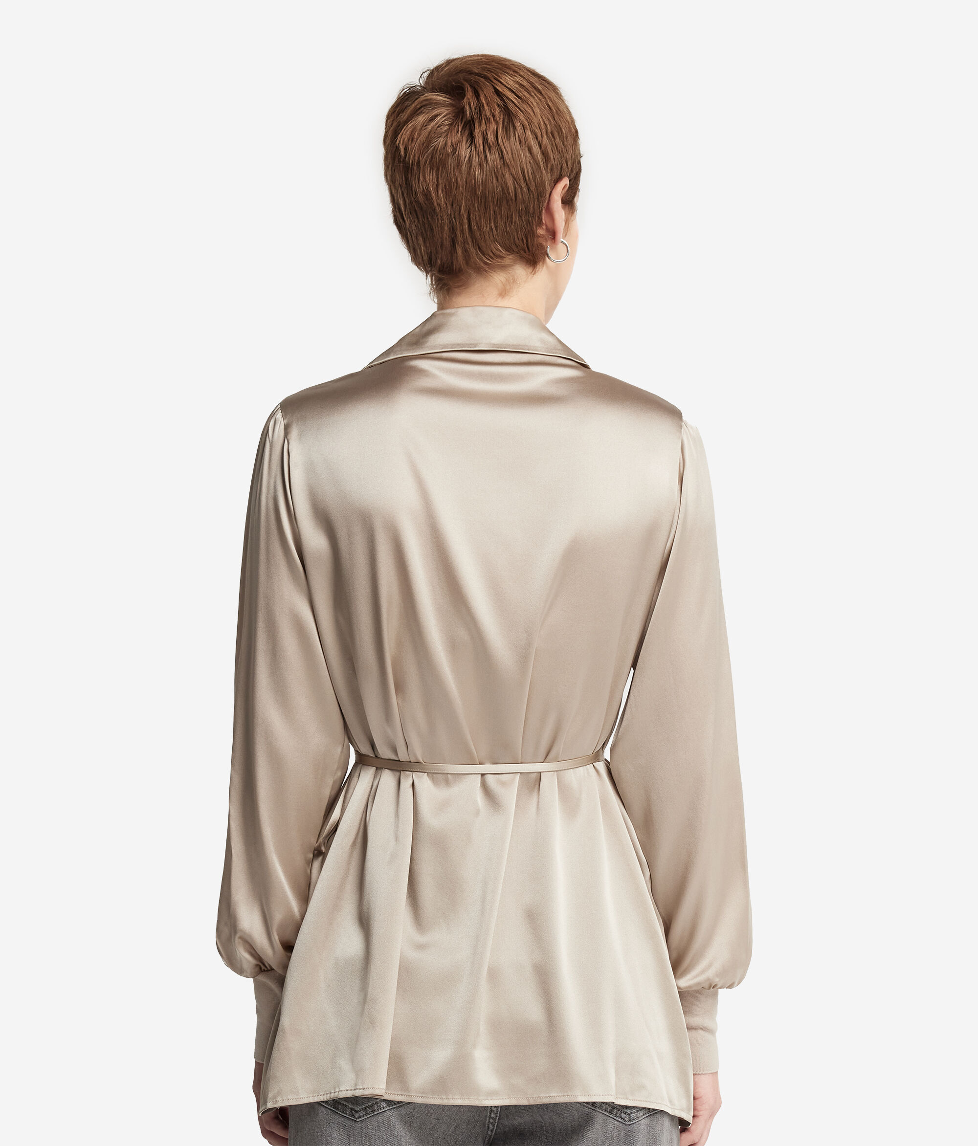 Silk Satin Shirt with Jersey Cuffs