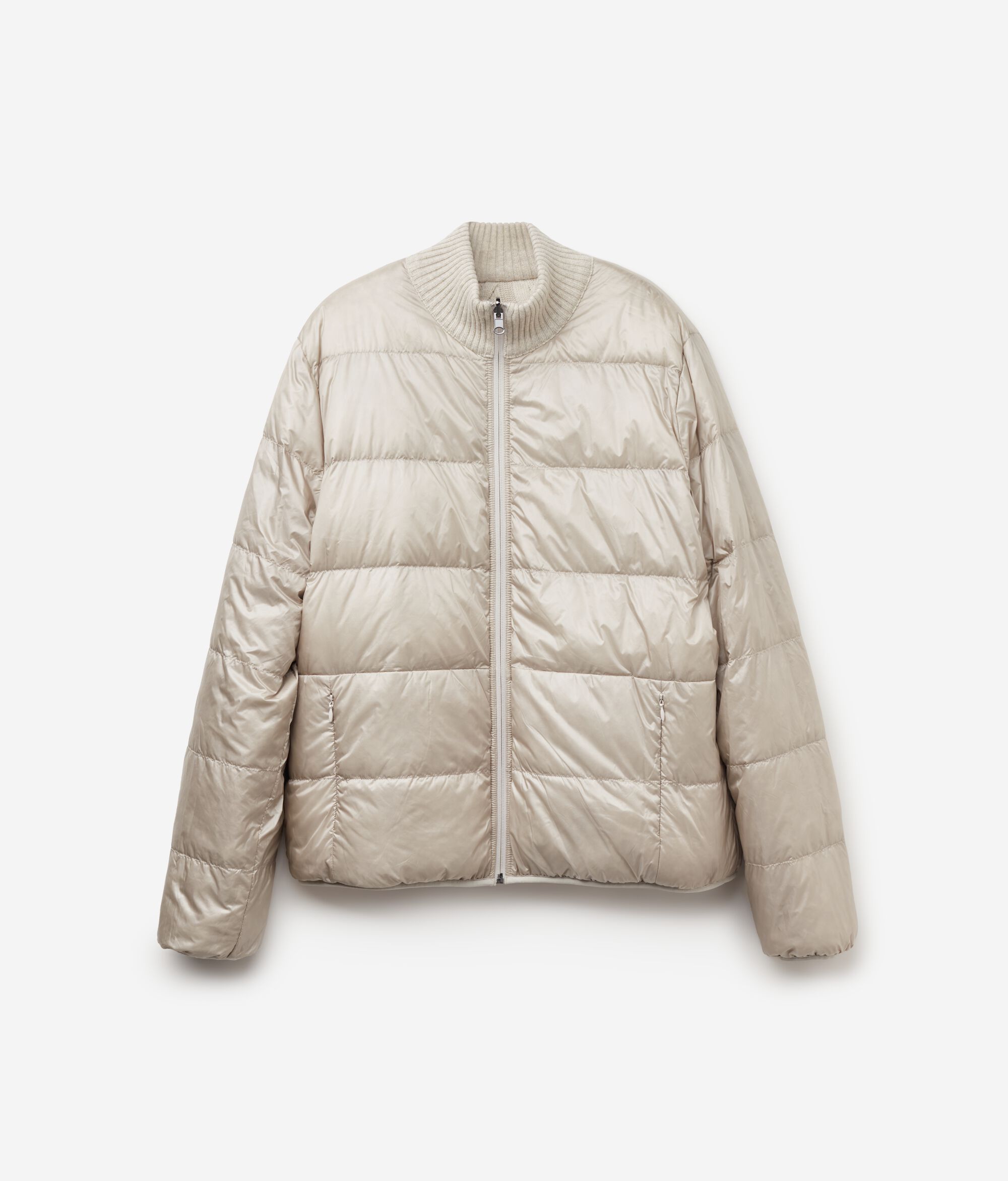Cashmere Reversible Down Jacket with Cable Pattern
