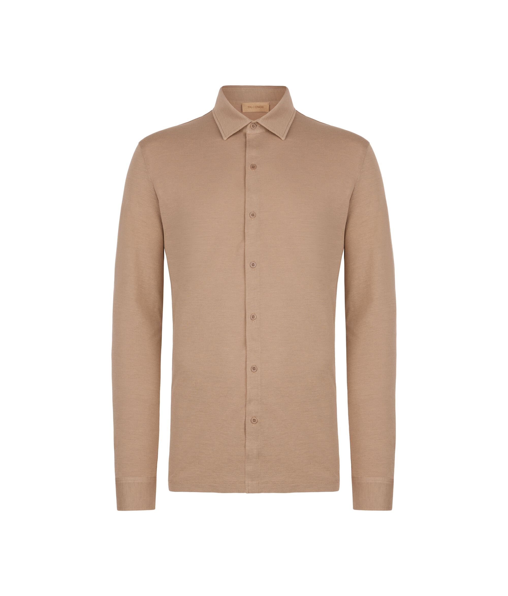 Camicia a Maniche Lunghe in Piquet di Cotone e Seta