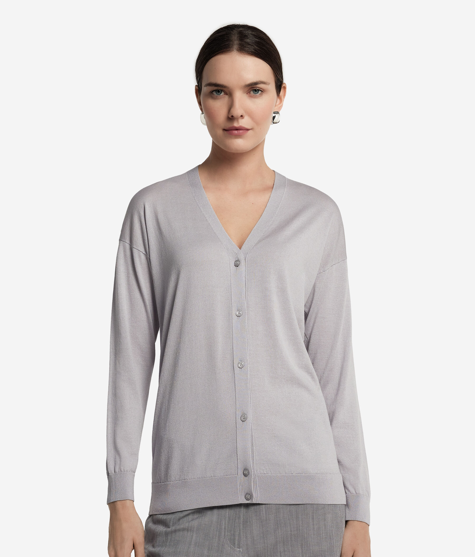 Long-Sleeved Silk and Cotton Cardigan