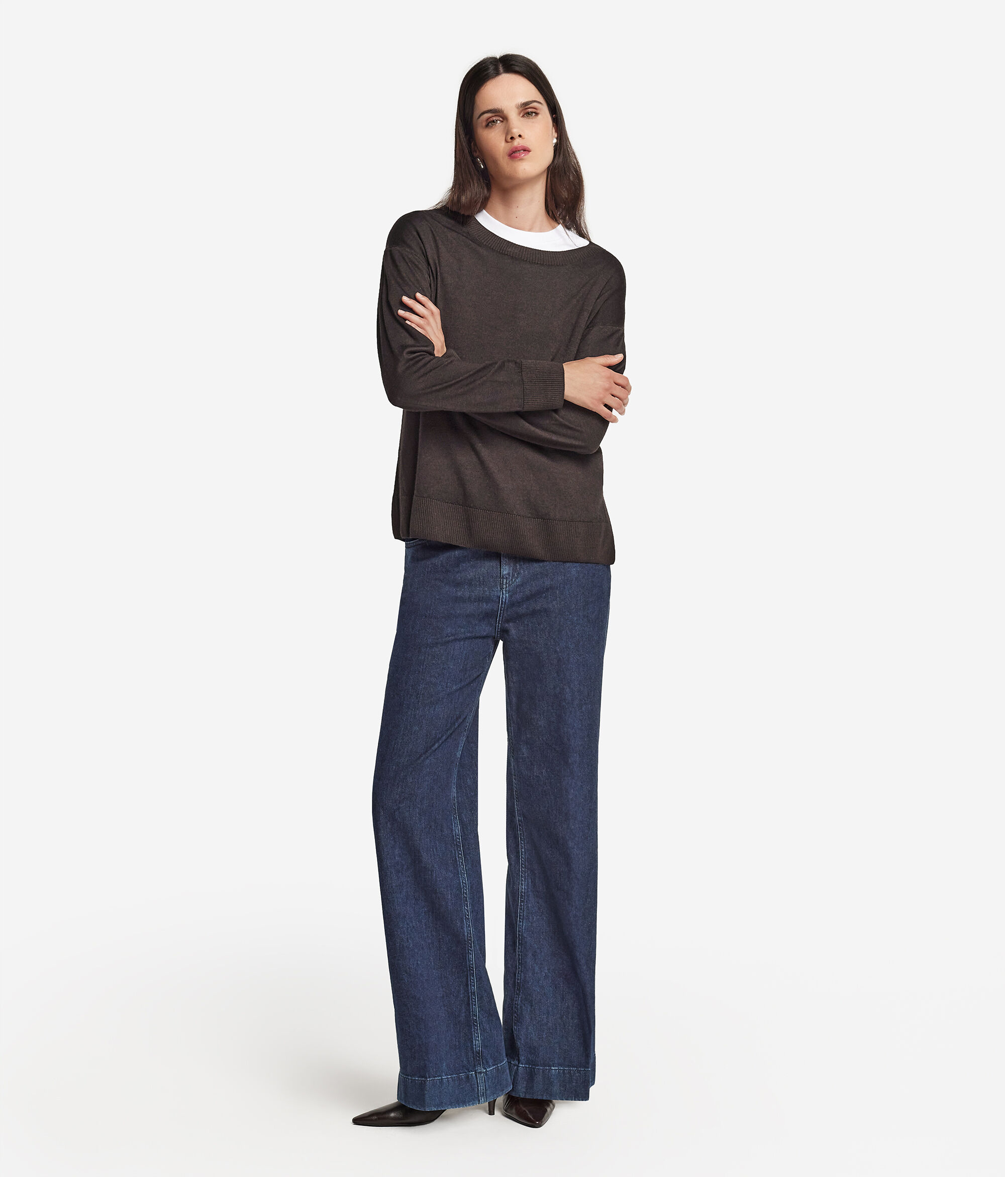 Μπλούζα με Στρογγυλή Λαιμόκοψη από Cashmere με σκισίματα
