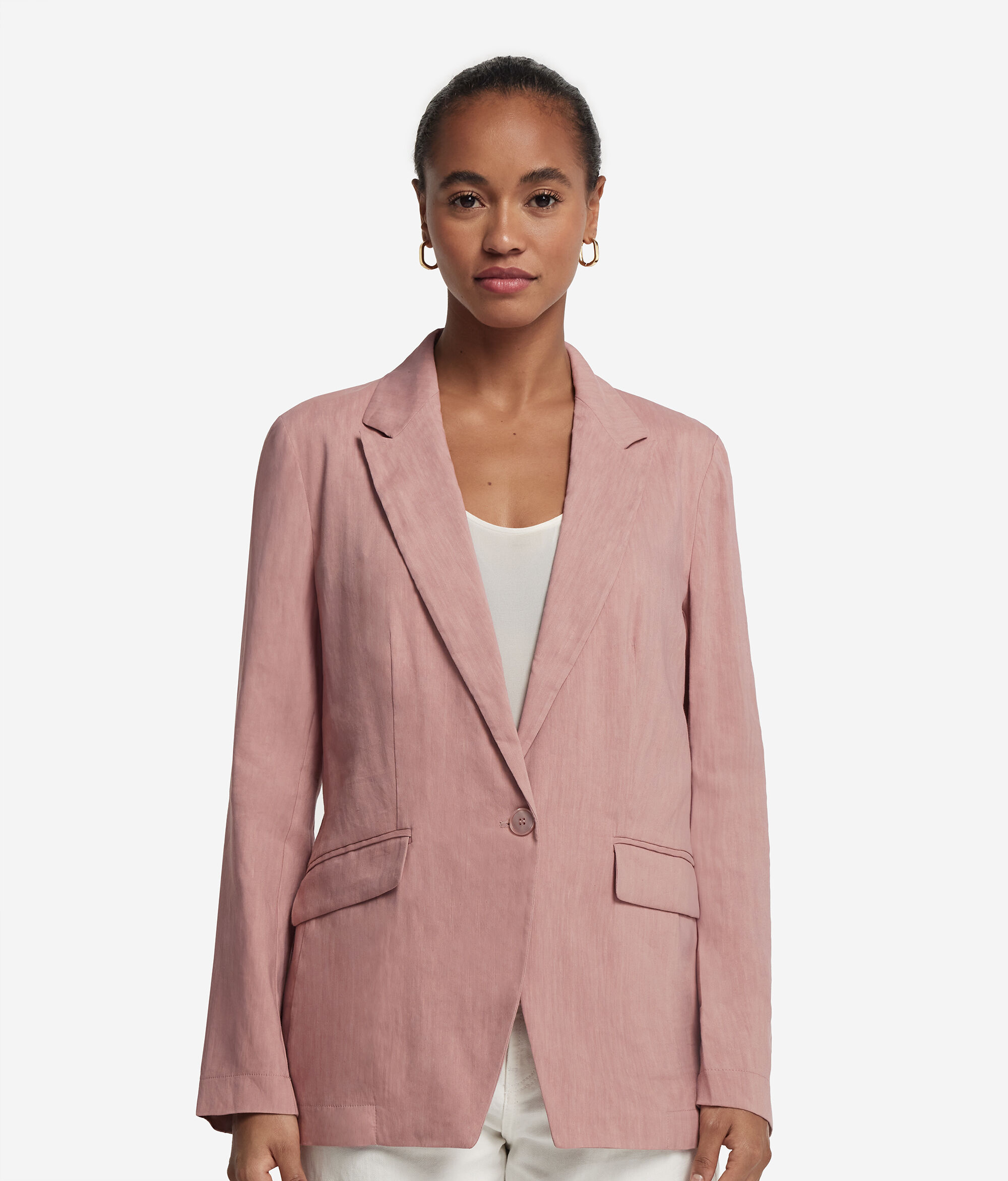 Veste à boutonnage simple en lin et viscose