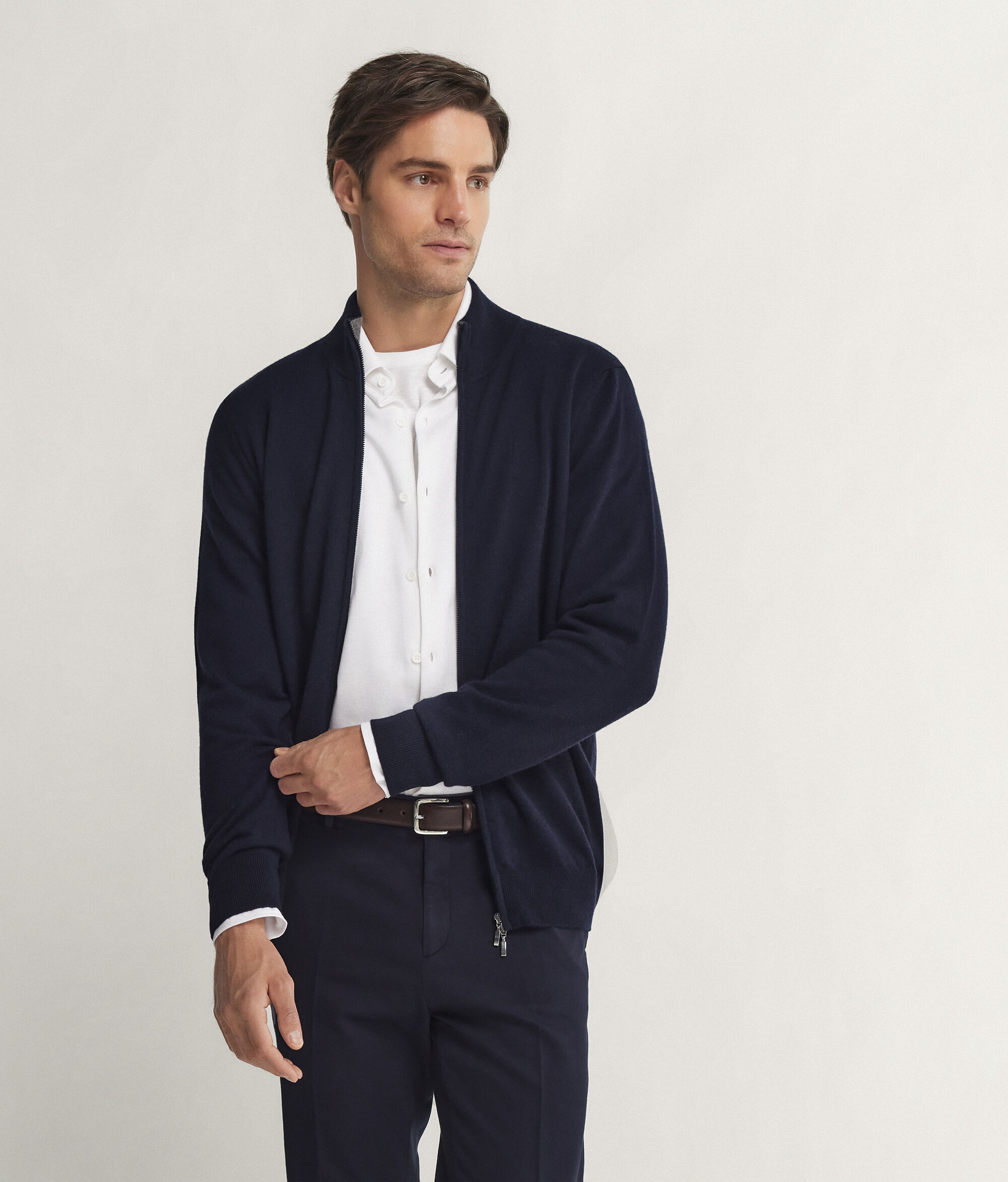 Cardigan com Fecho Completo em Ultrasoft Cashmere