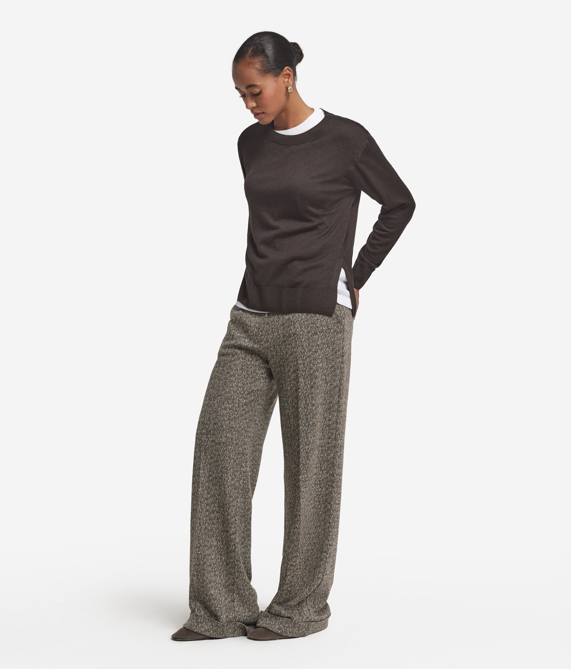 Cashmere Crew Neck Sweater with Slits
