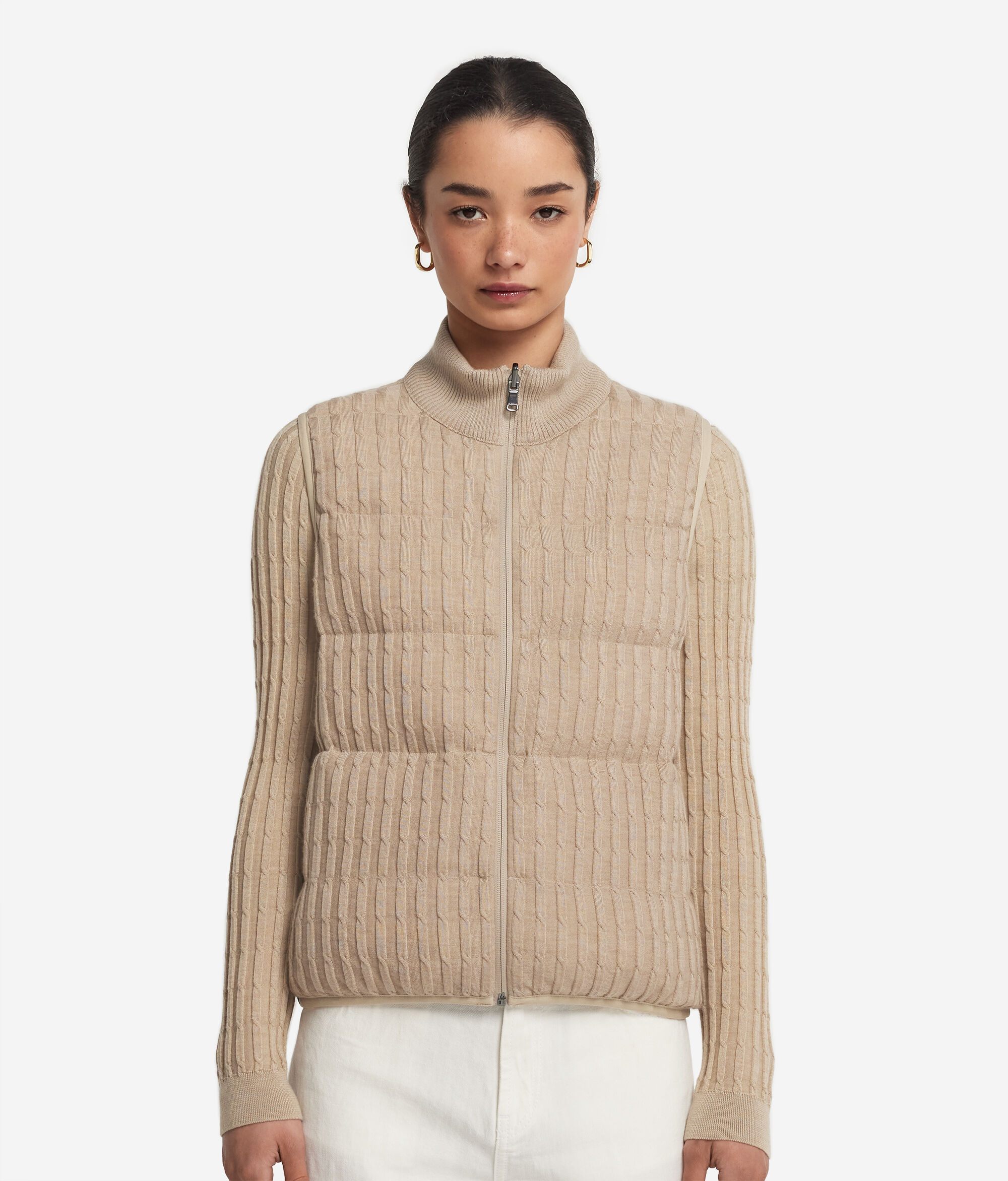 Piumino Smanicato Reversibile Treccine in Cashmere