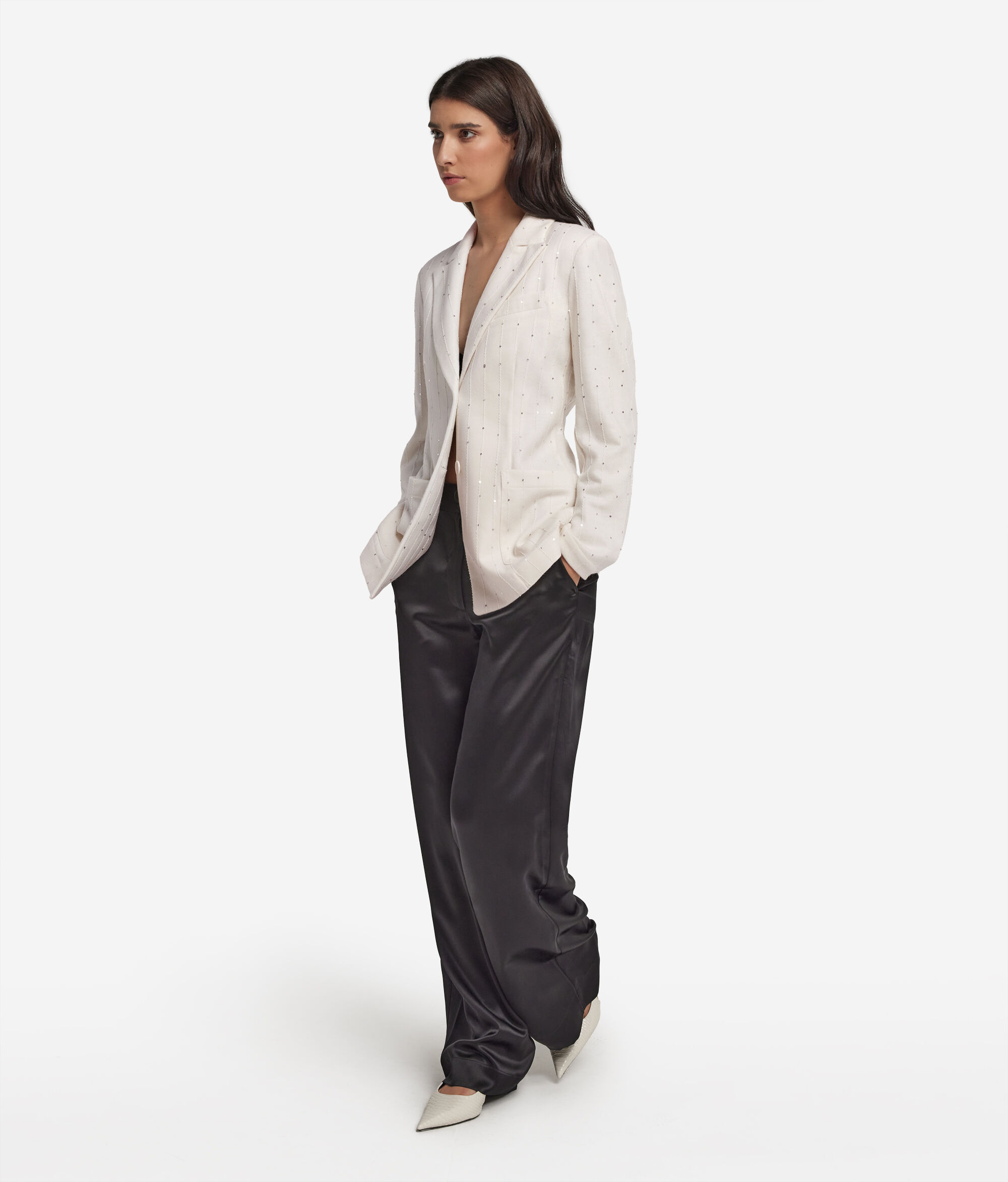 Wool pinstripe jacket with sequins