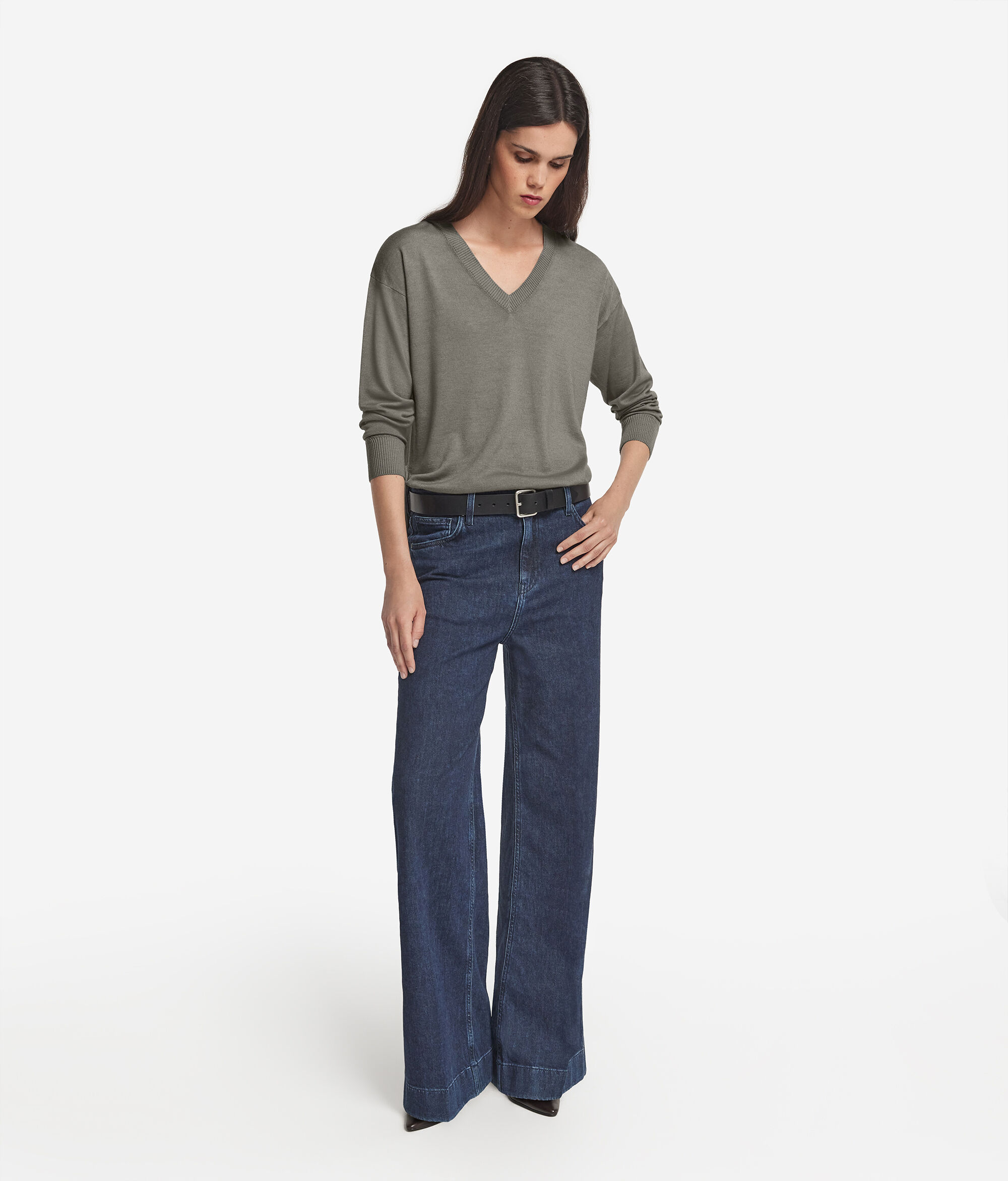 V-Neck Cashmere Jumper with Slits