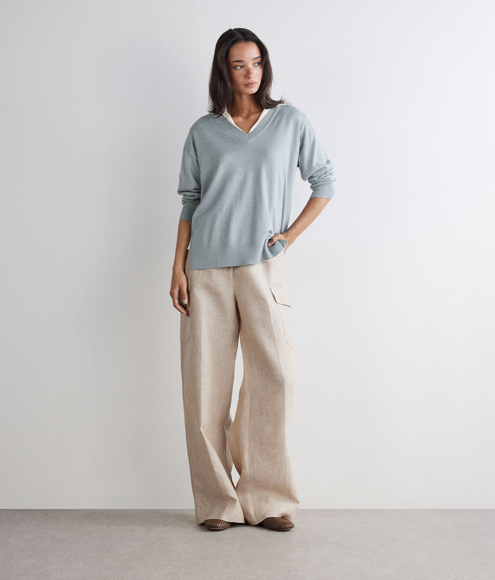 V-Neck Cashmere Jumper with Slits