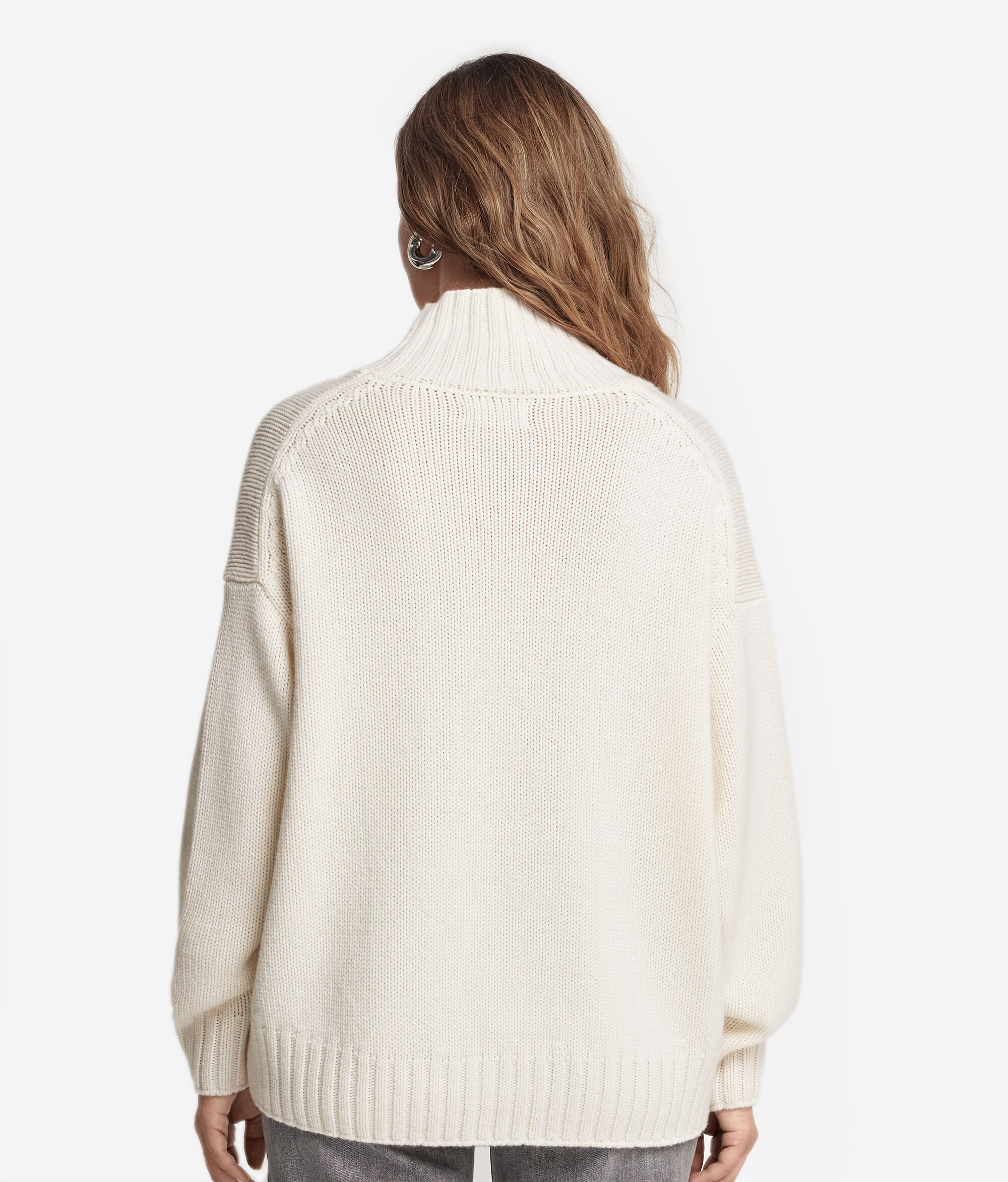 Sweter z Kaszmirowego Trykotu z Szeroką Stójką