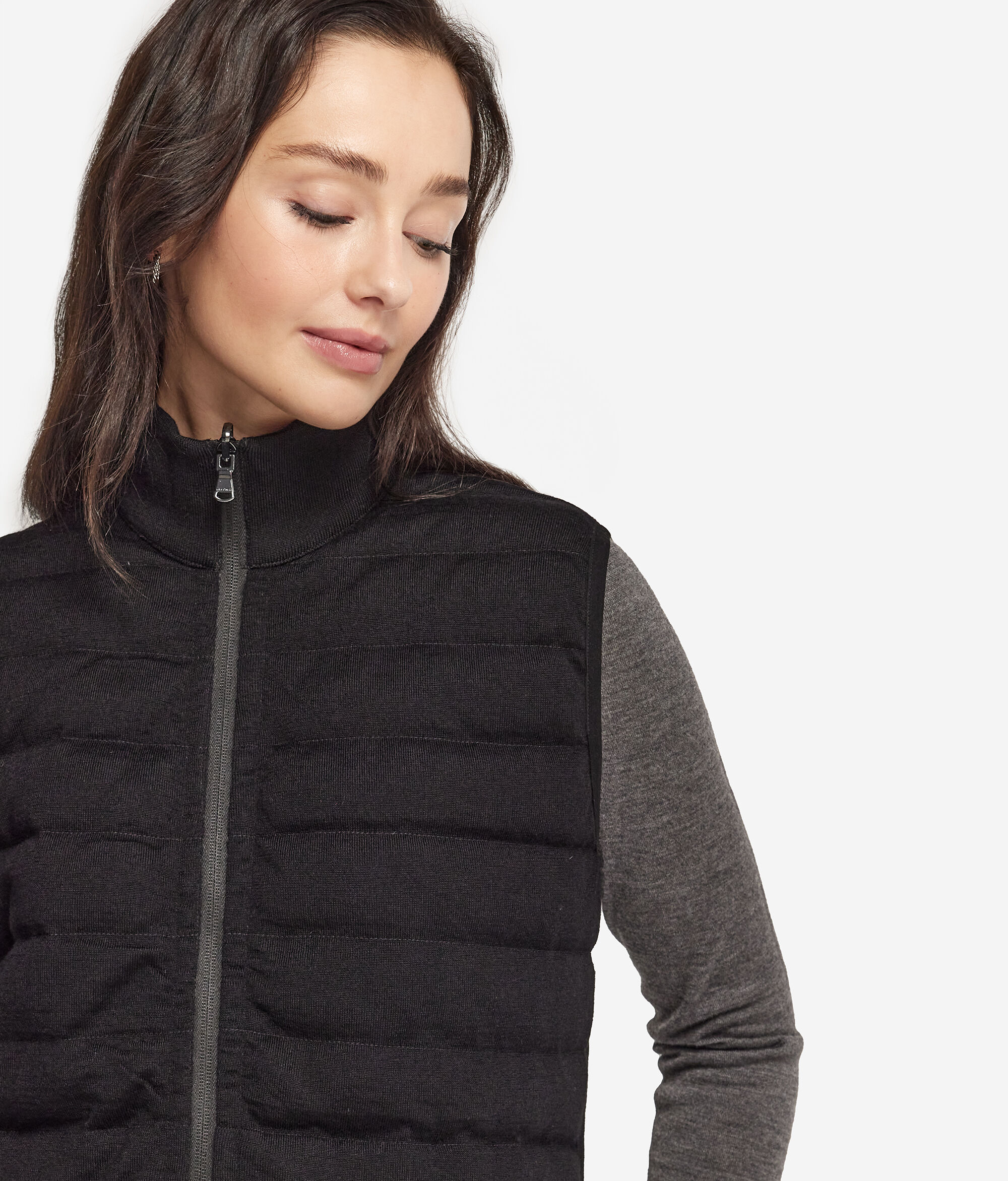 Ultrafine Cashmere Reversible Down Vest with Rhinestones