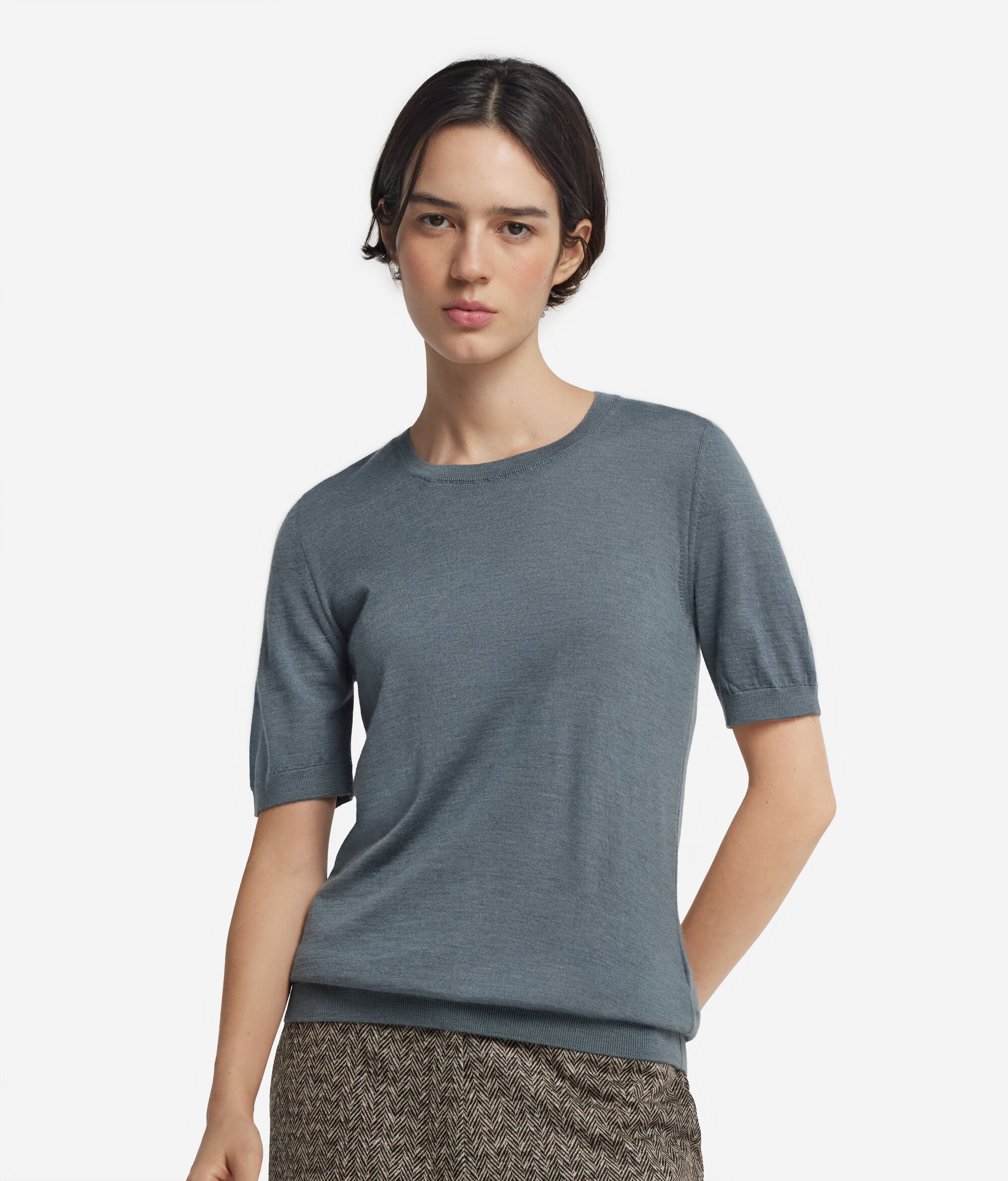 Short-Sleeved Round-Neck Ultrafine Cashmere Top