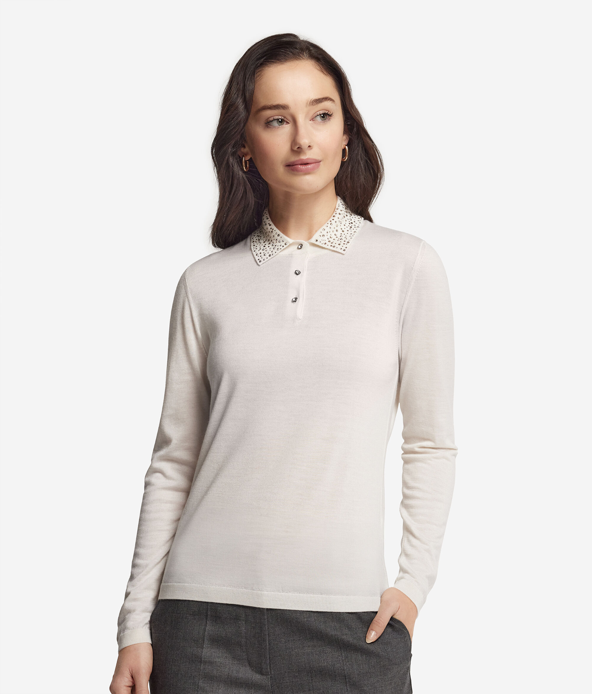 Poloshirt aus Kaschmir Ultrafine mit Strass