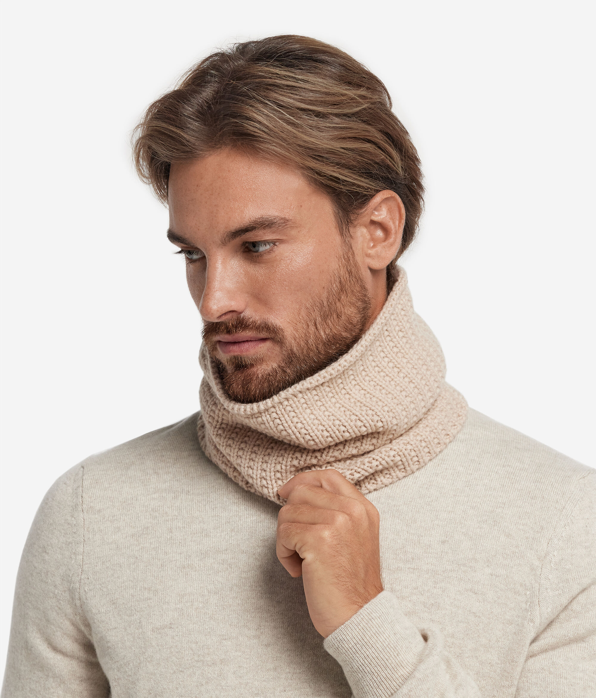 Bufanda circular con fantasía de canalé en cashmere