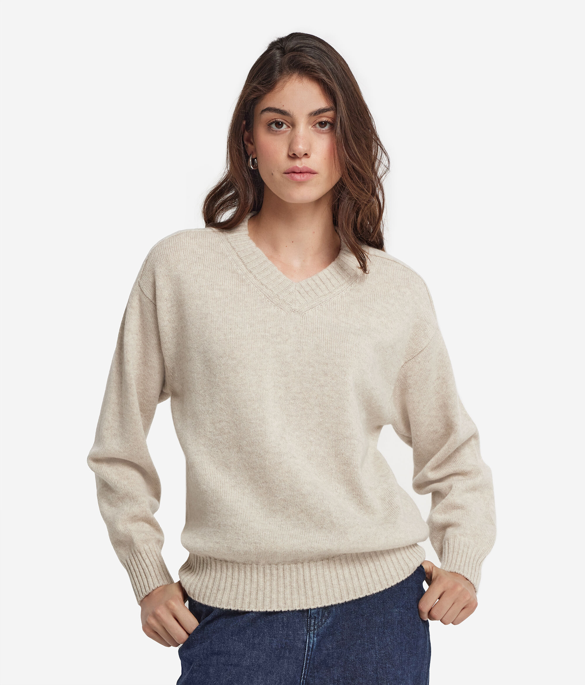Pullover mit V-Ausschnitt und Sattelschulter aus Kaschmir Ultrasoft