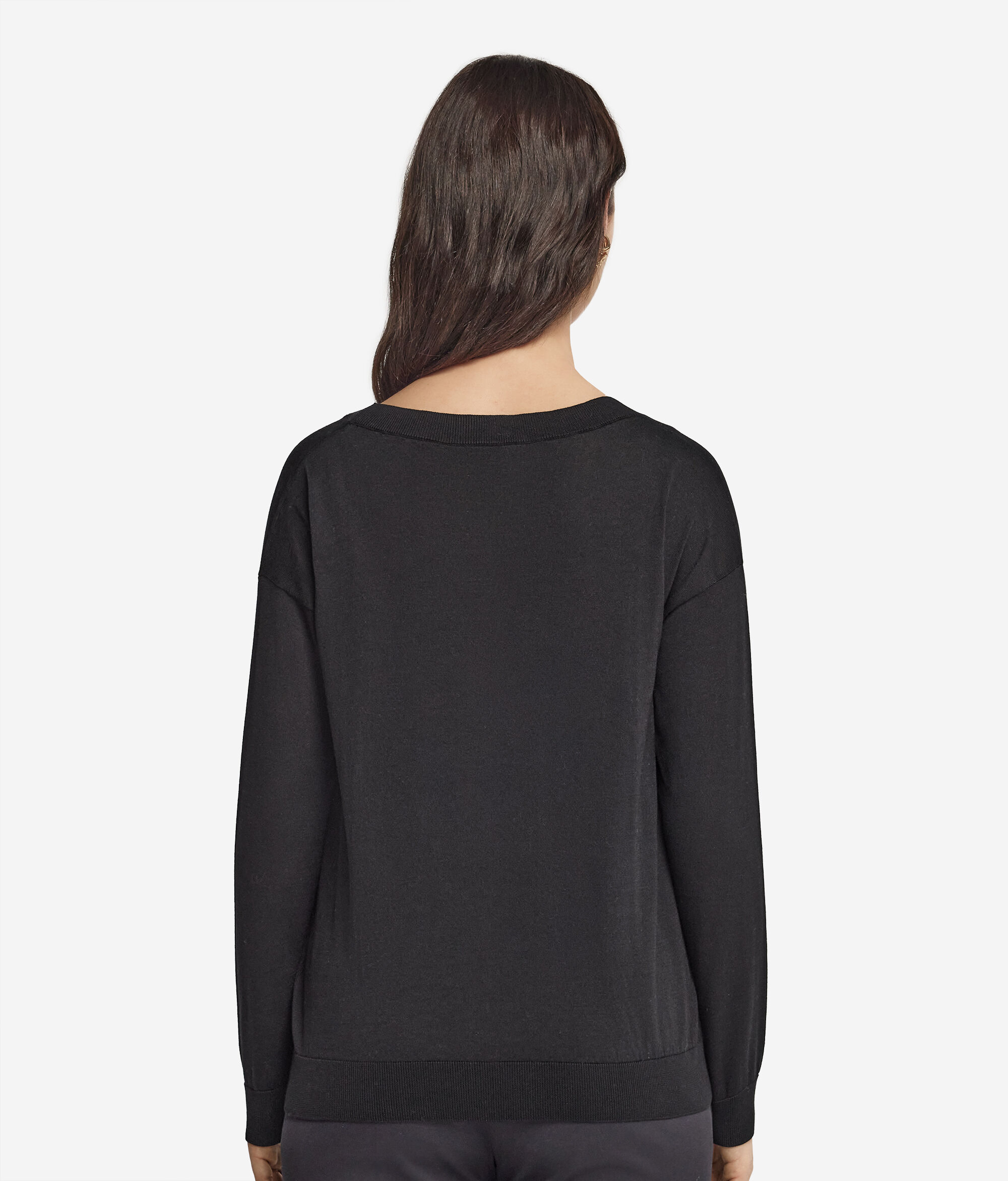 Pull à col rond en soie et coton