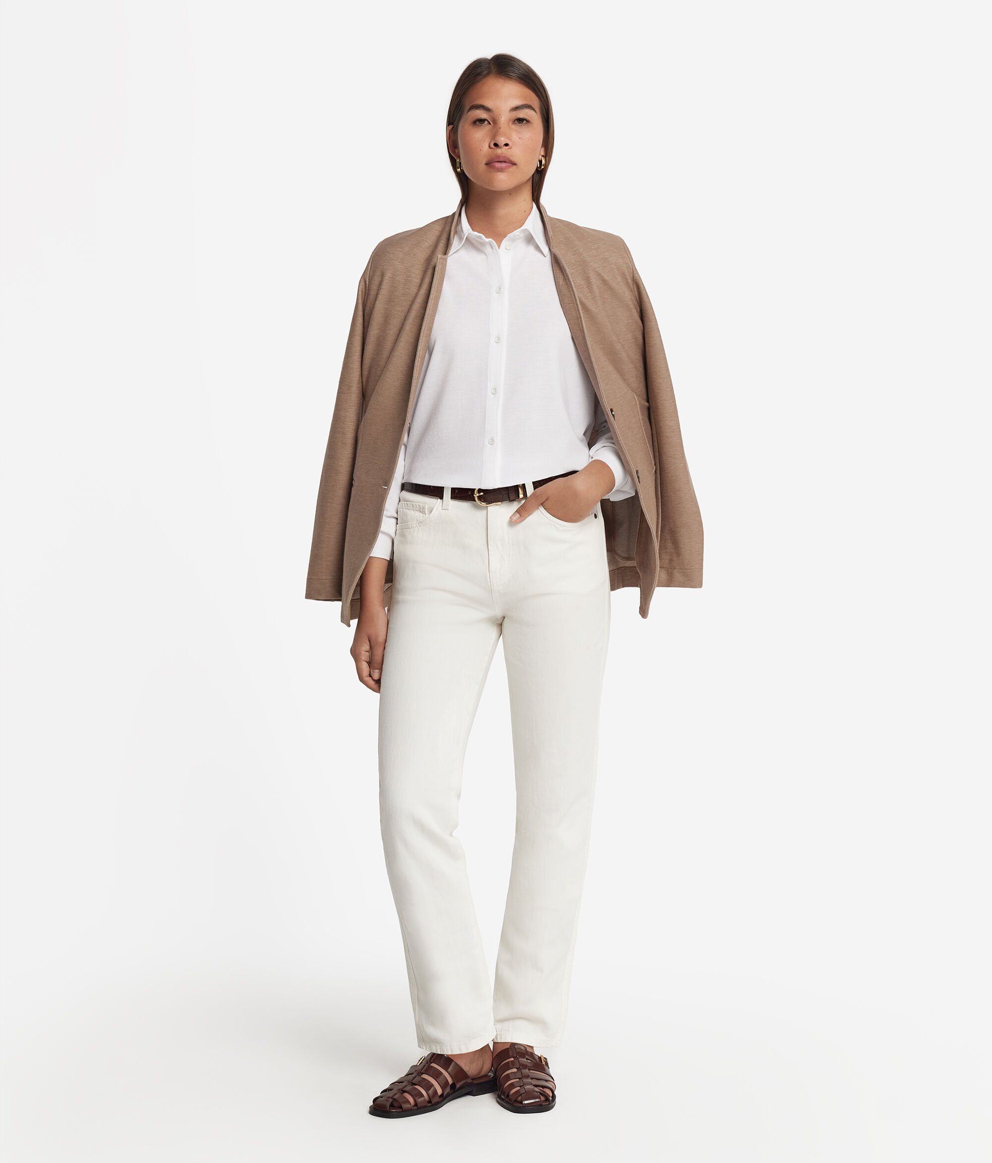 Long-Sleeved Shirt in Cotton and Silk Piqué