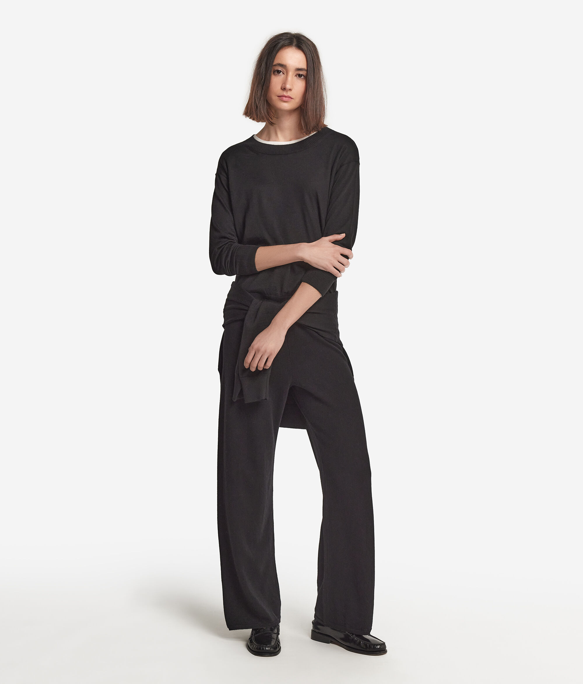 Round-Neck Cashmere Jumper with Slits
