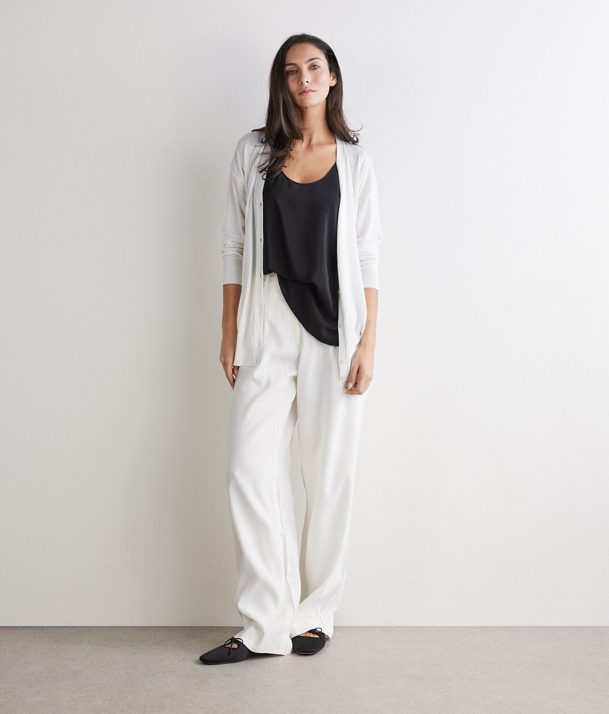 Cardigan de Manga Comprida em Seda e Algodão