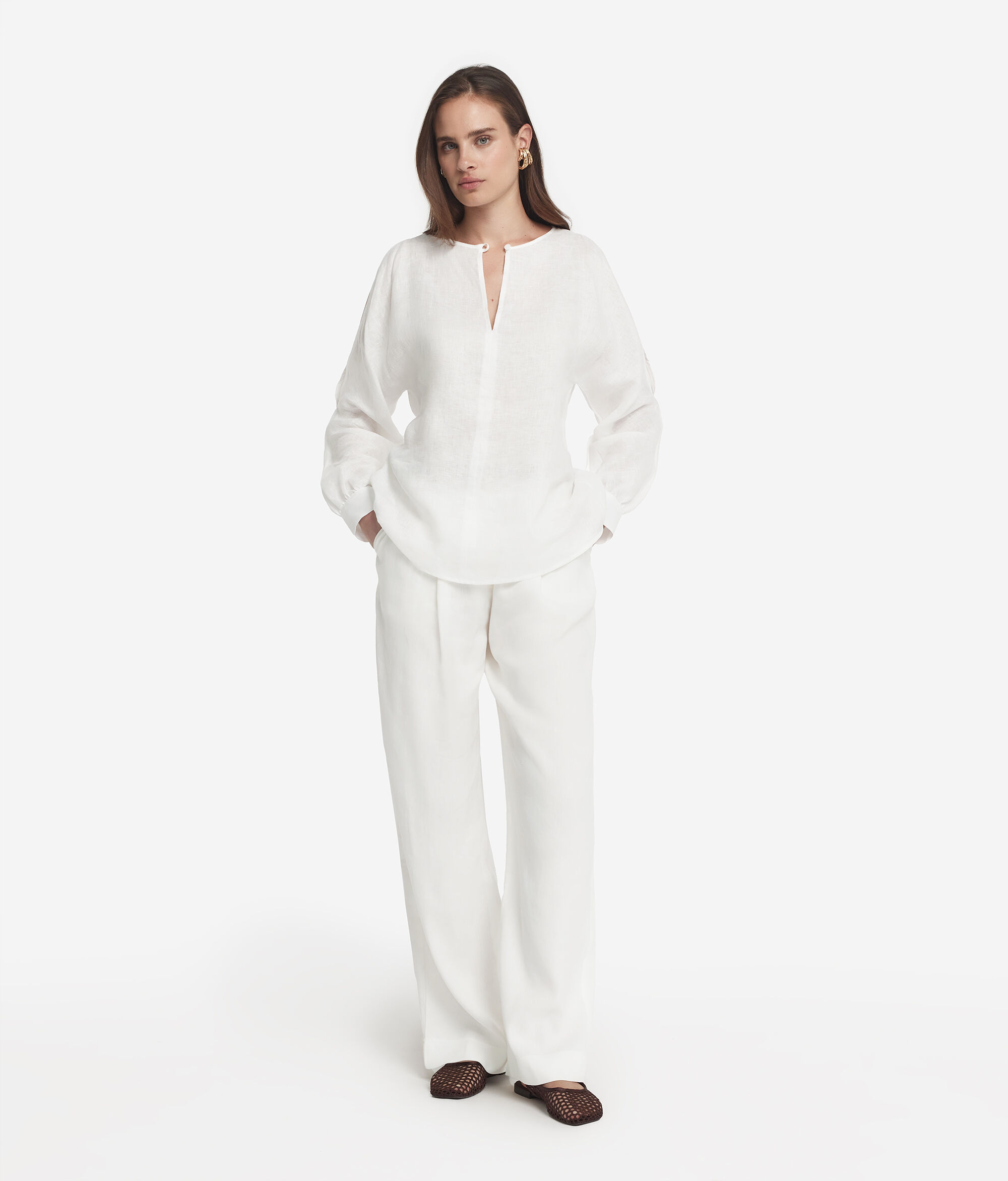 Linen Shirt with Cut-Out Shoulders