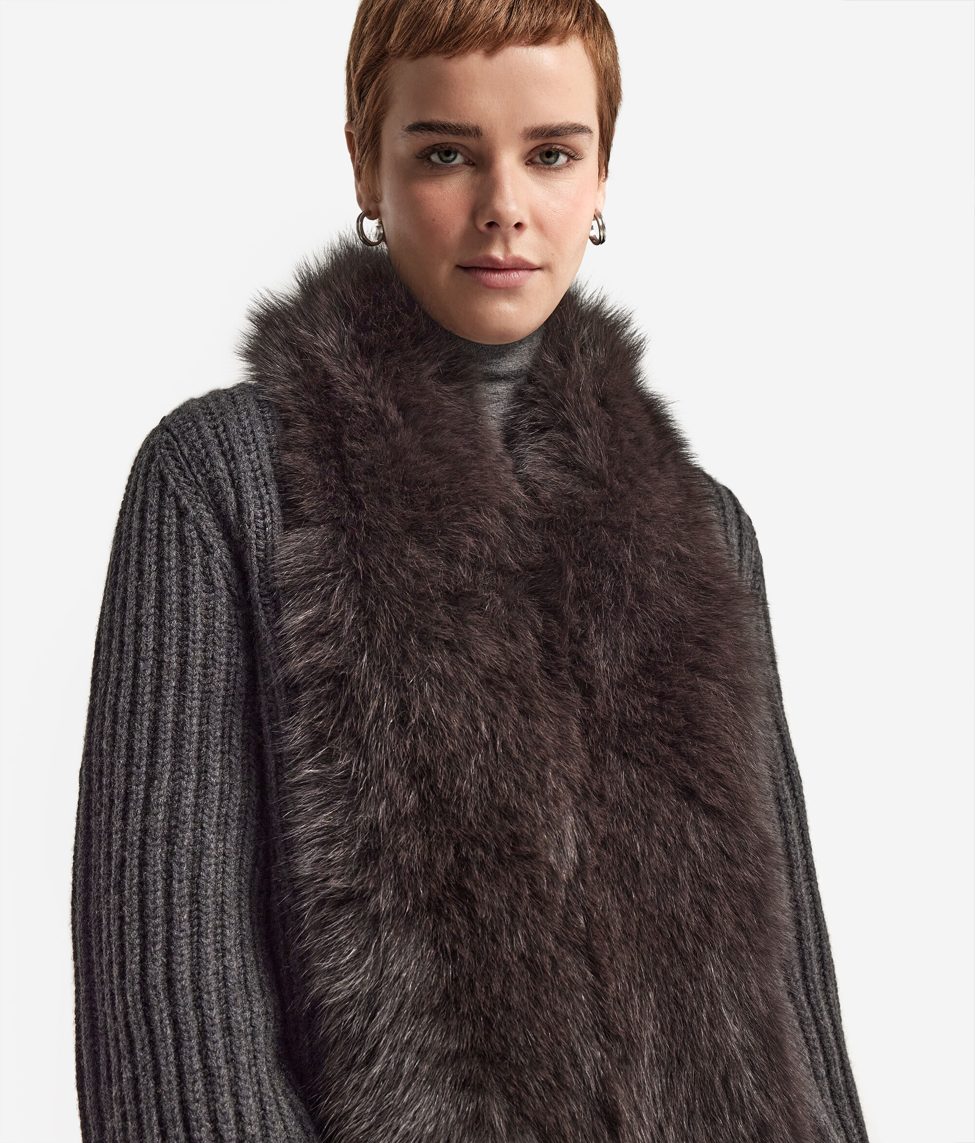 Ριμπ Παλτό από Cashmere και Γούνα