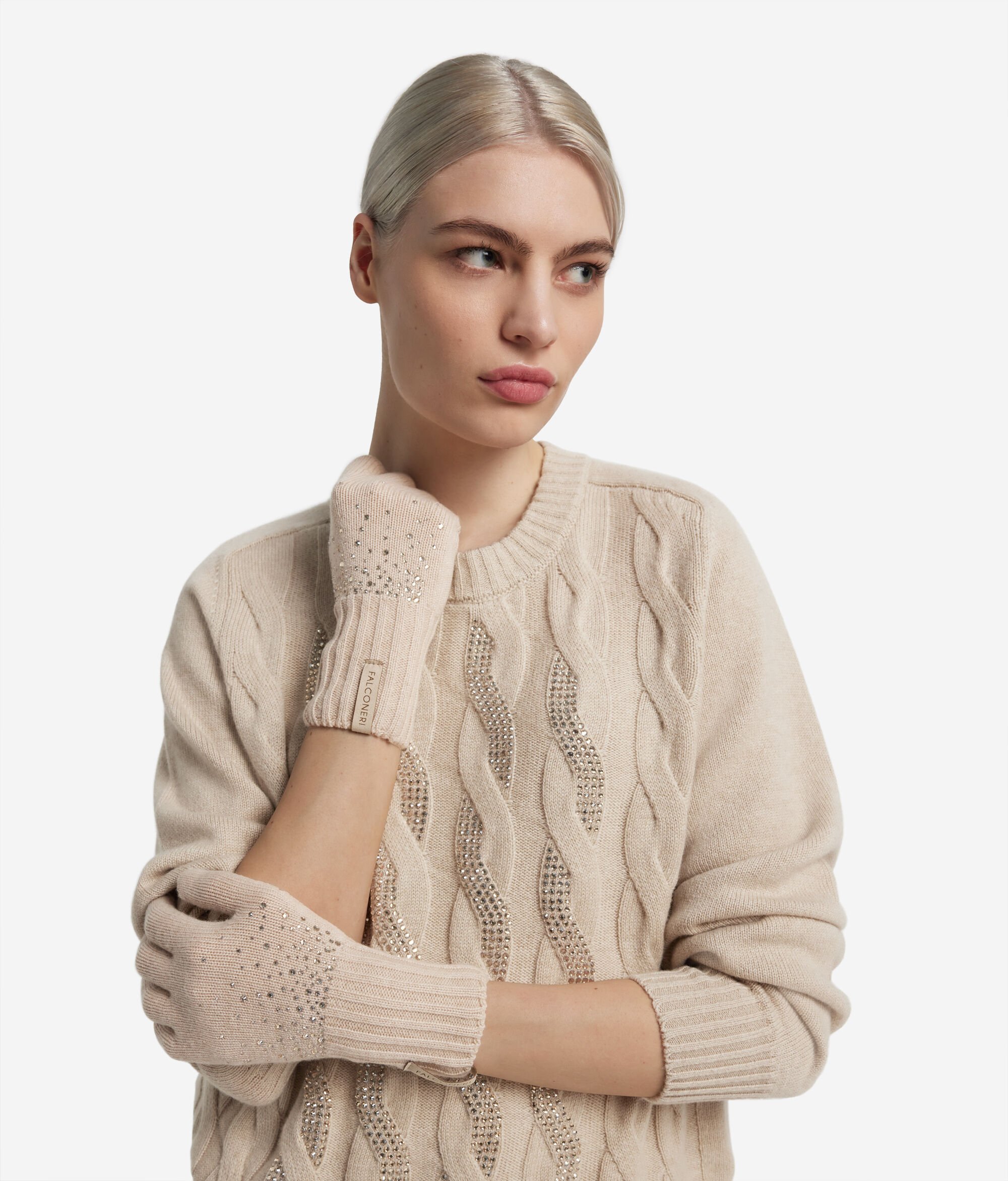 Guanti con strass in cashmere