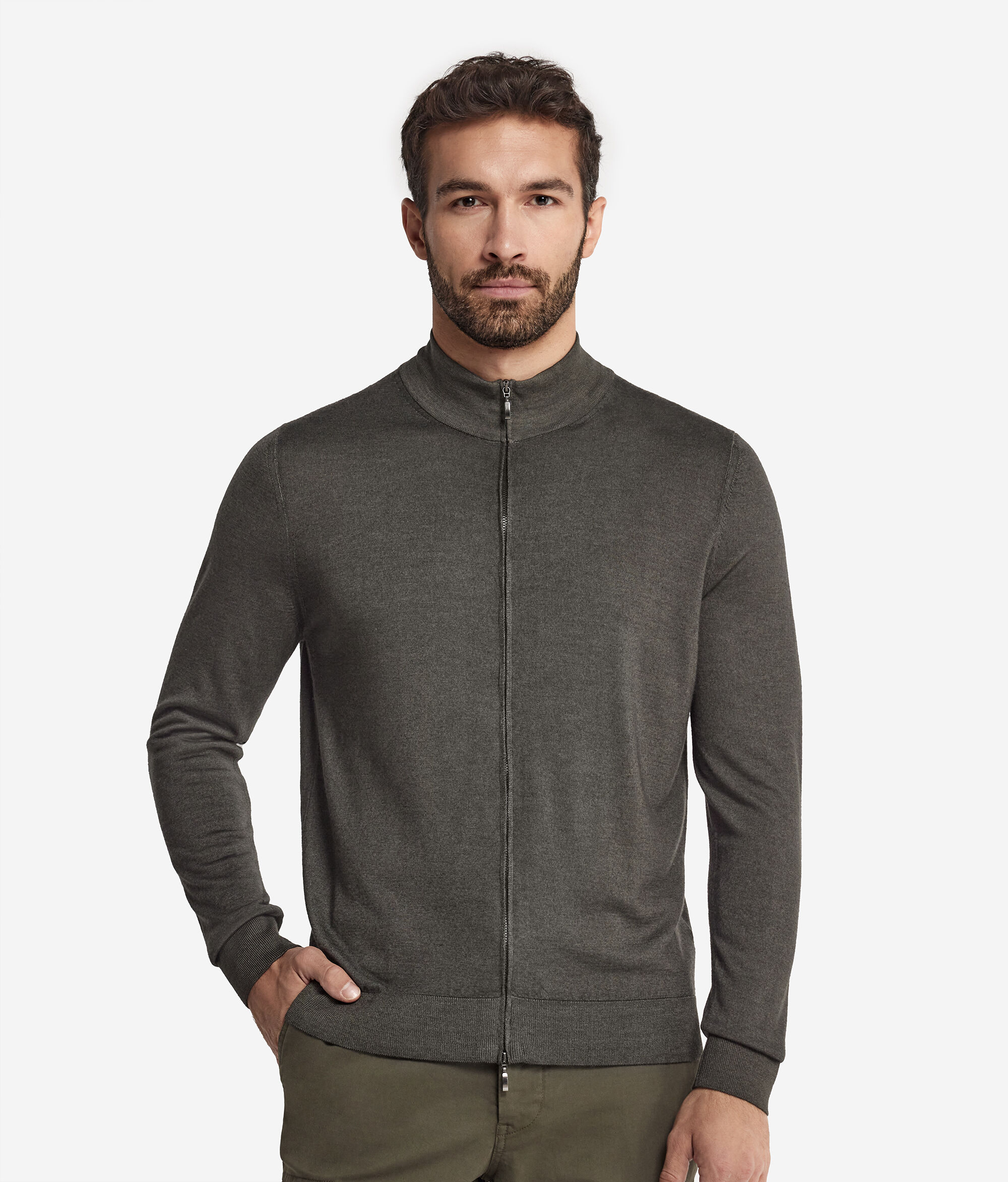 Cardigan con Zip in Cashmere