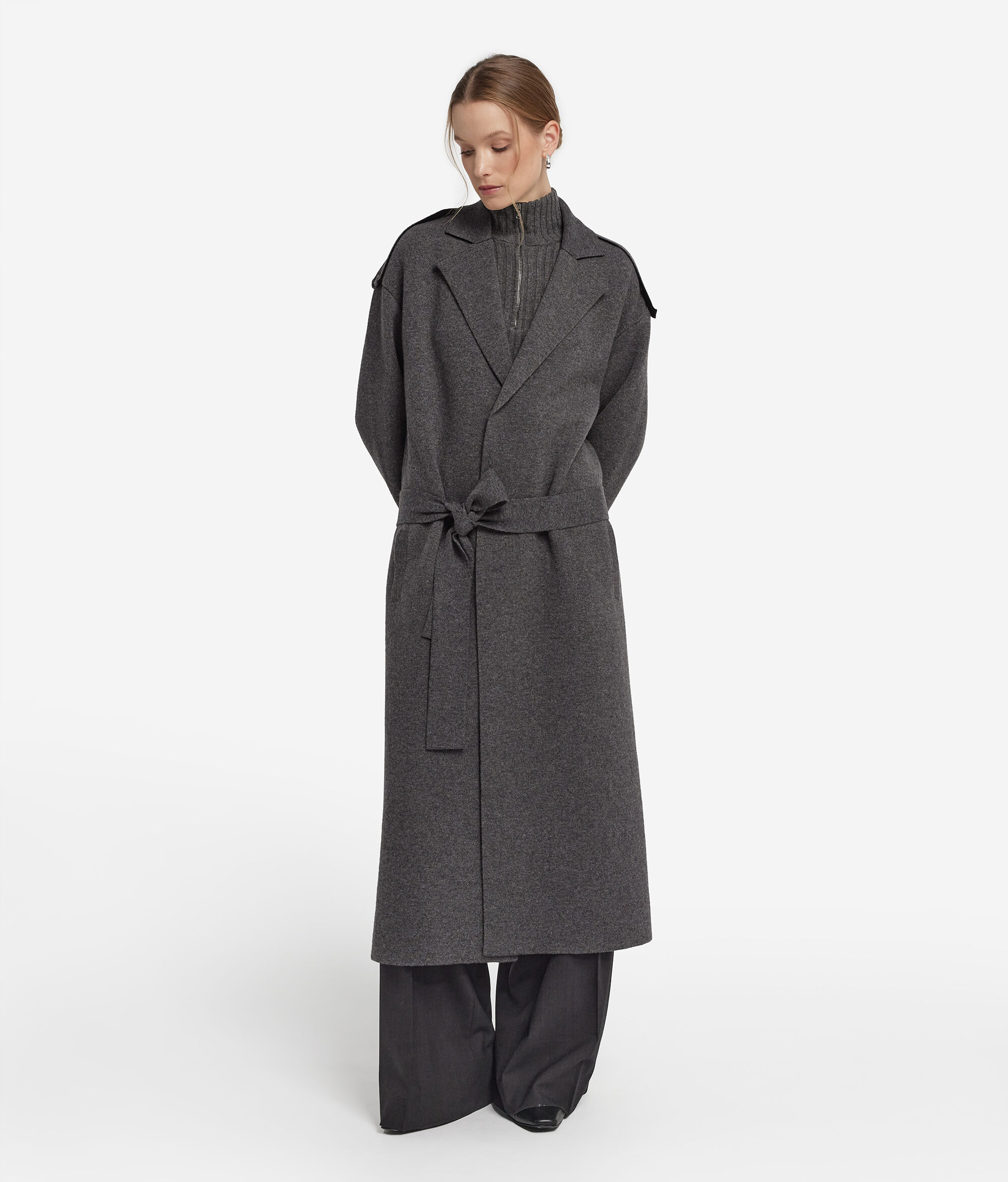 Manteau long avec ceinture en cachemire ultra-doux