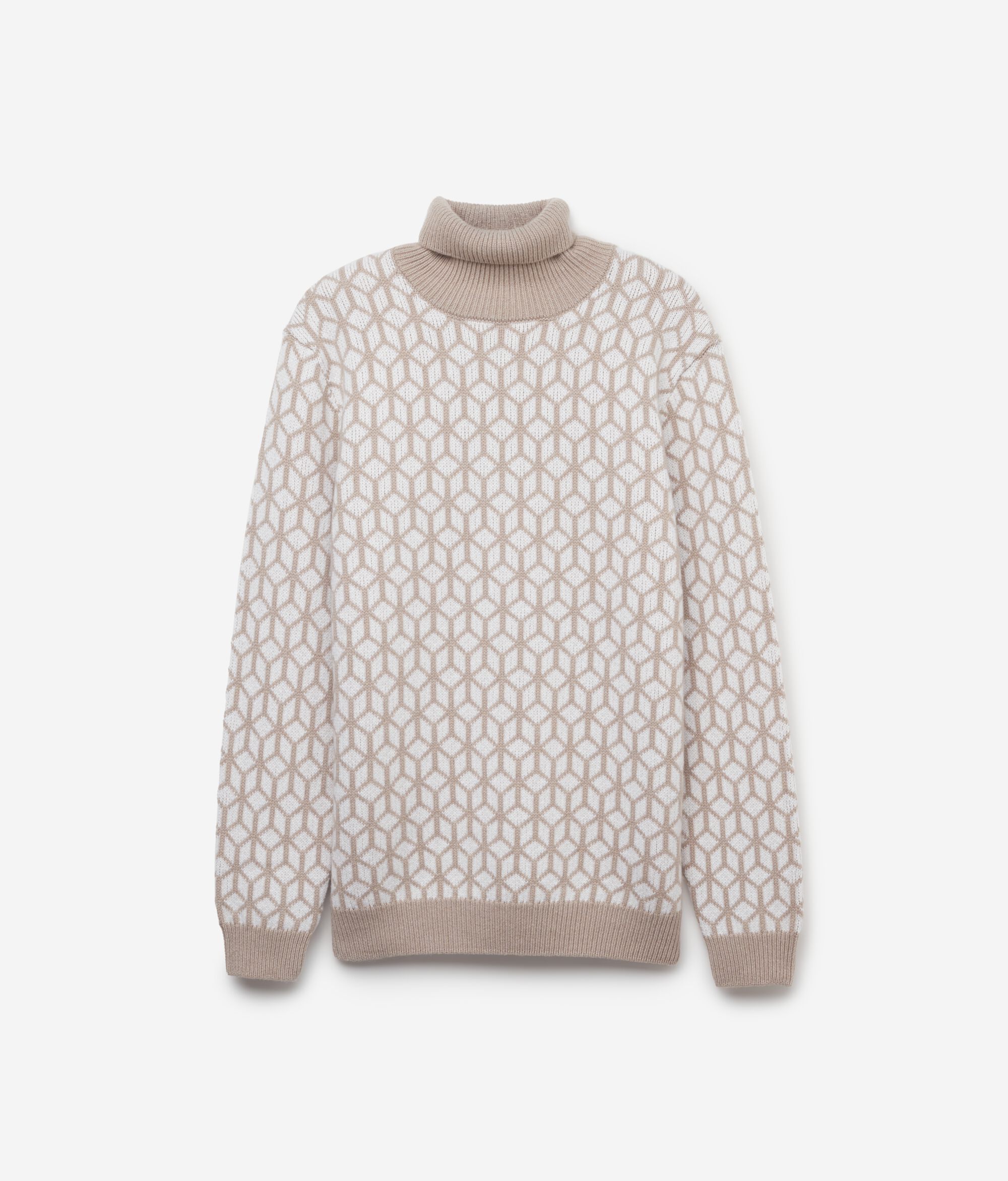 Jacquard Cashmere Turtleneck Jumper with Optical Motif