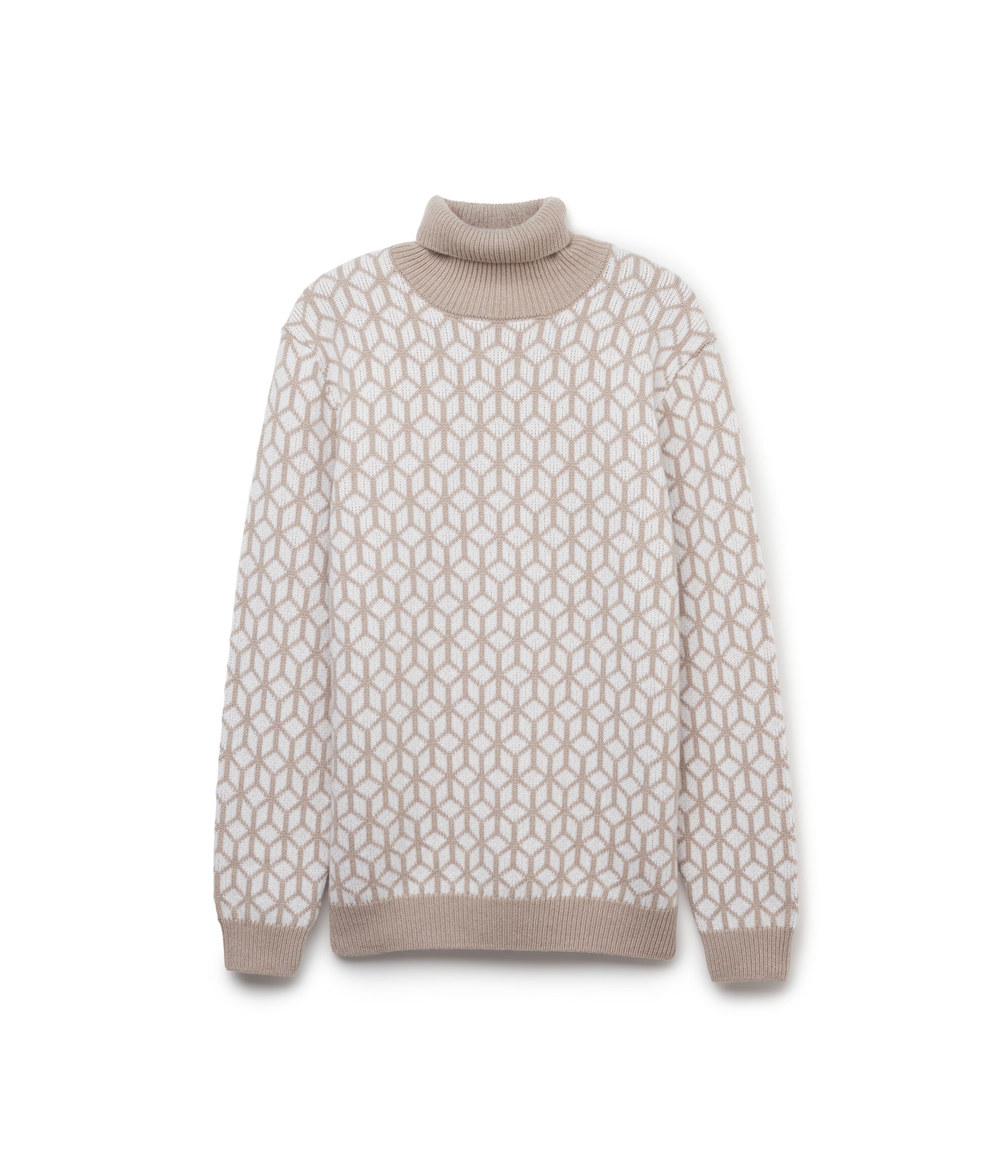 Jersey de cuello vuelto con motivo óptico en cashmere jacquard
