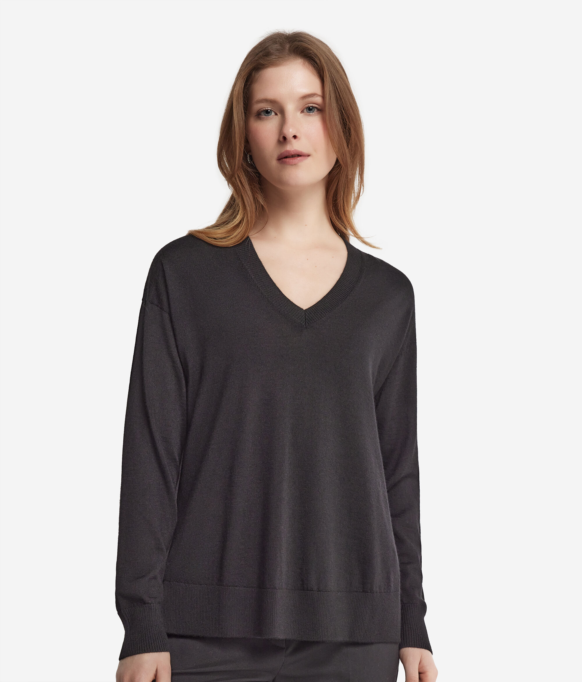 V-Neck Cashmere Jumper with Slits