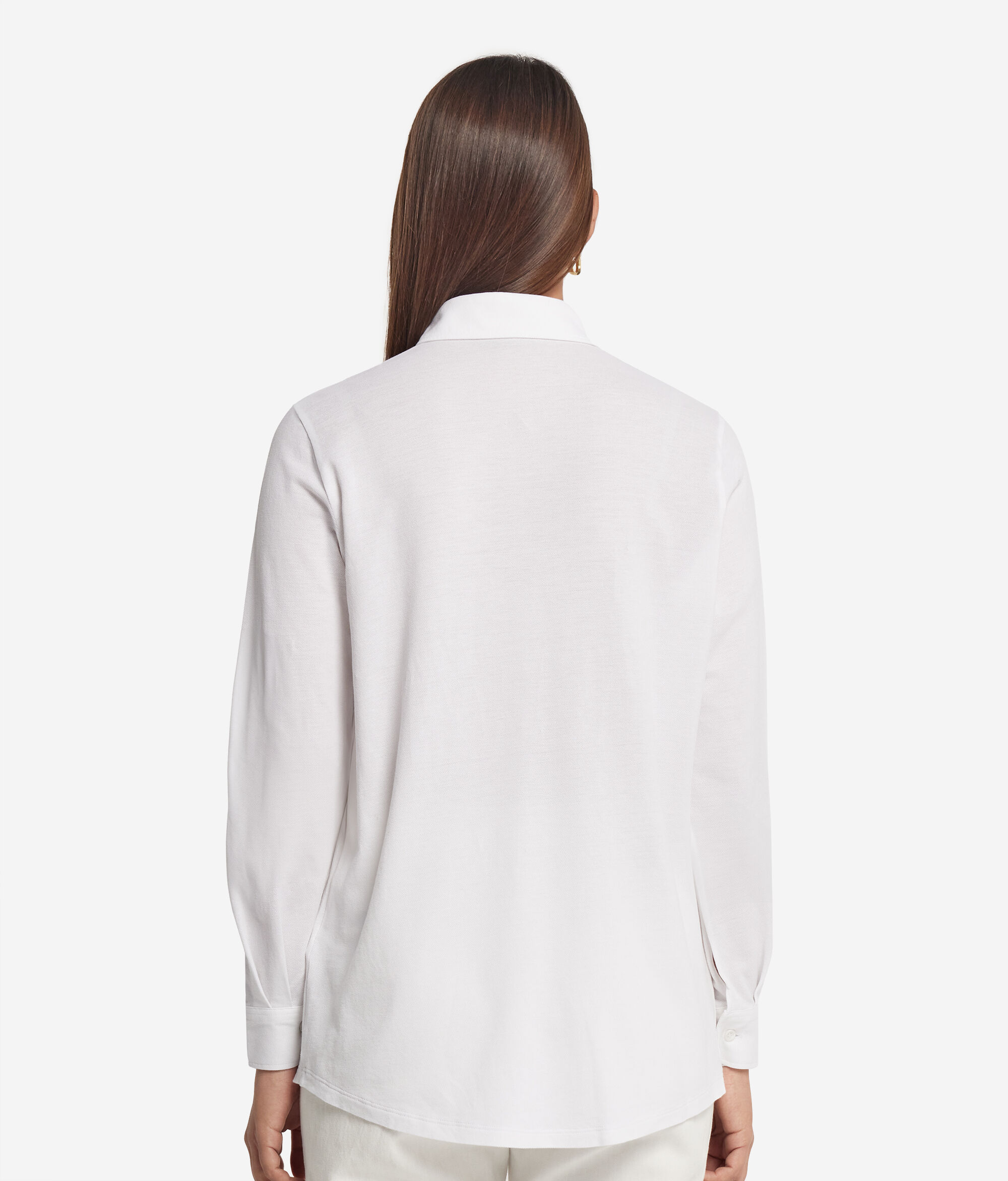 Long-Sleeved Shirt in Cotton and Silk Piqué