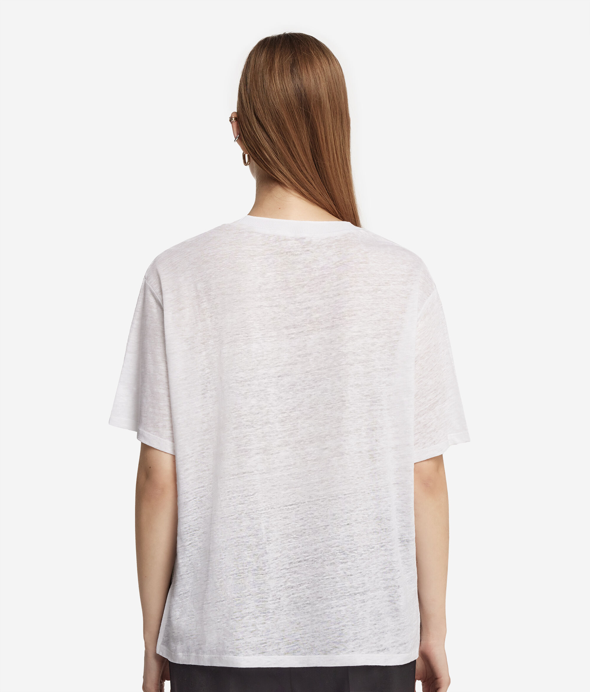 T-Shirt mit Rundhalsausschnitt aus Leinen mit Stricksaum