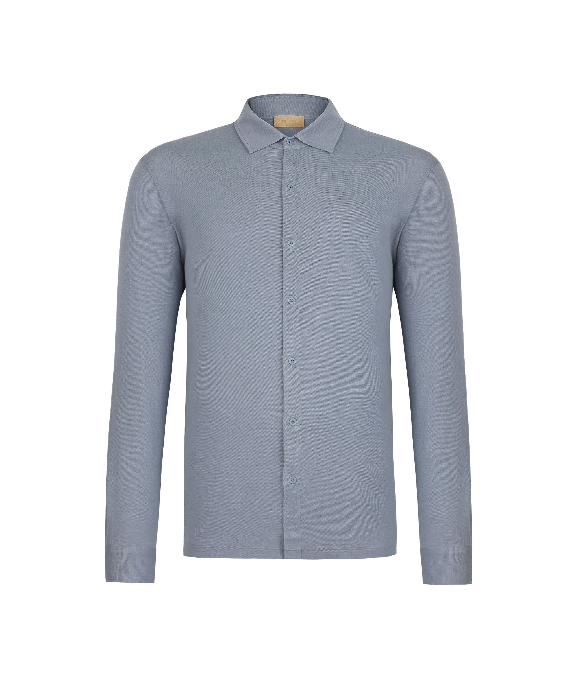 Camicia a Maniche Lunghe in Piquet di Cotone e Seta