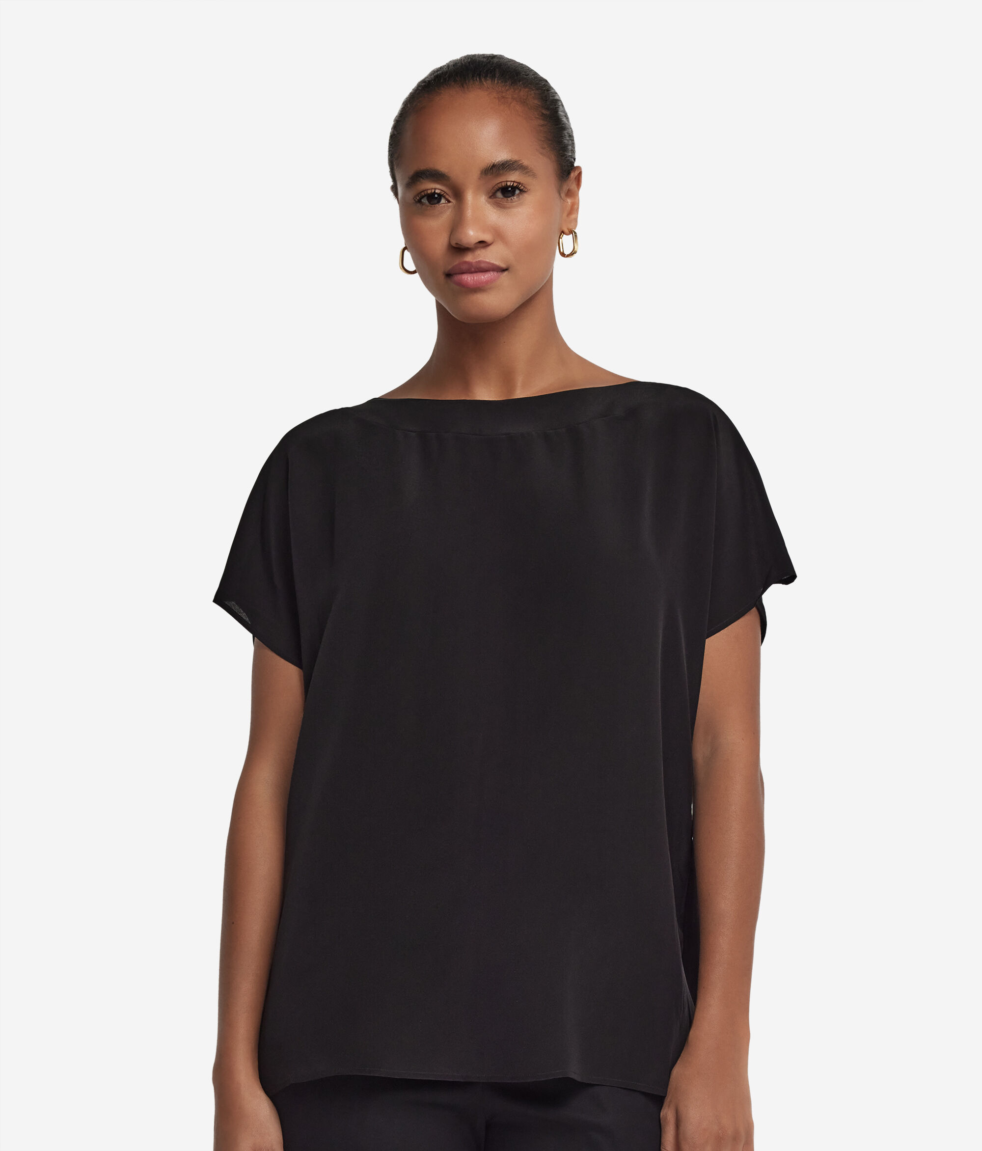 T-shirt Scollo Barchetta in Seta e Modal