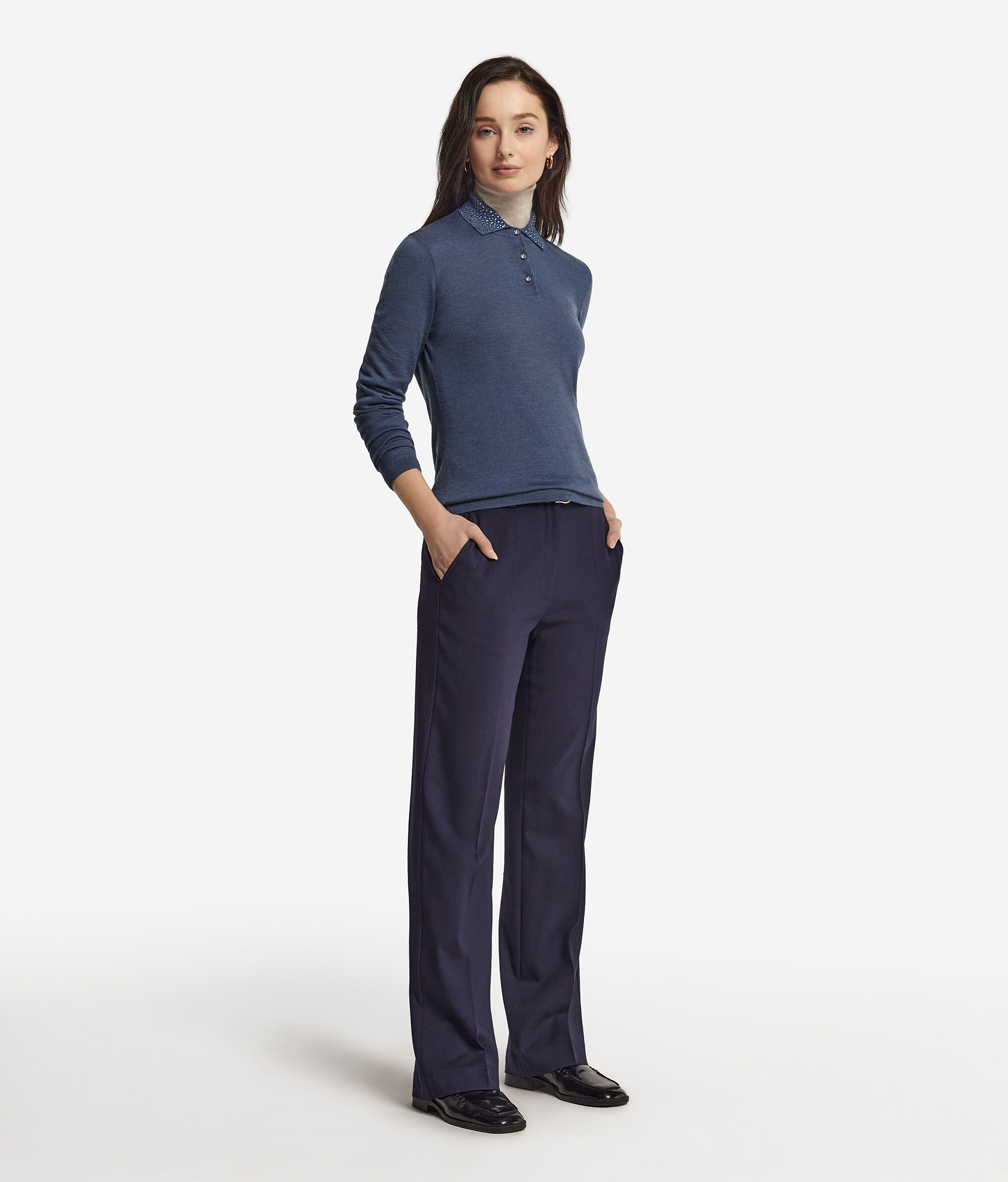Ultrafine Cashmere Polo Shirt with Rhinestones