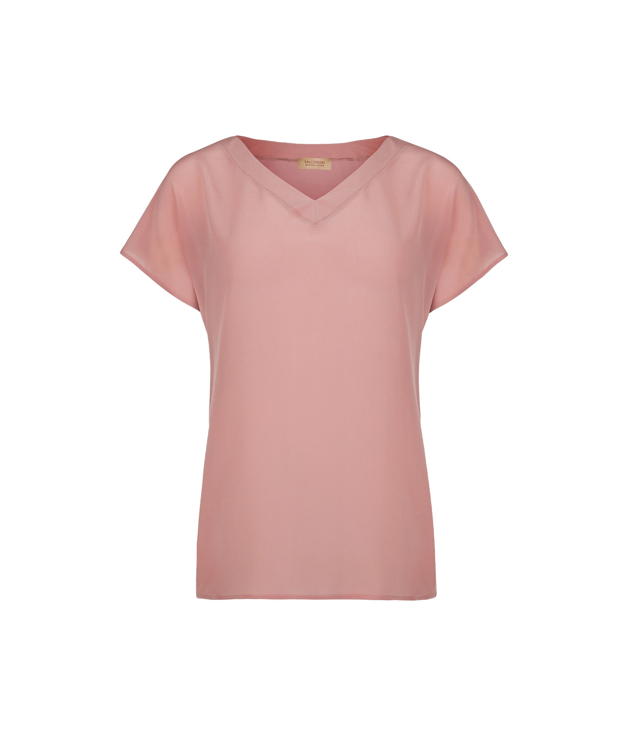 Camiseta de seda con cuello de pico tipo kimono