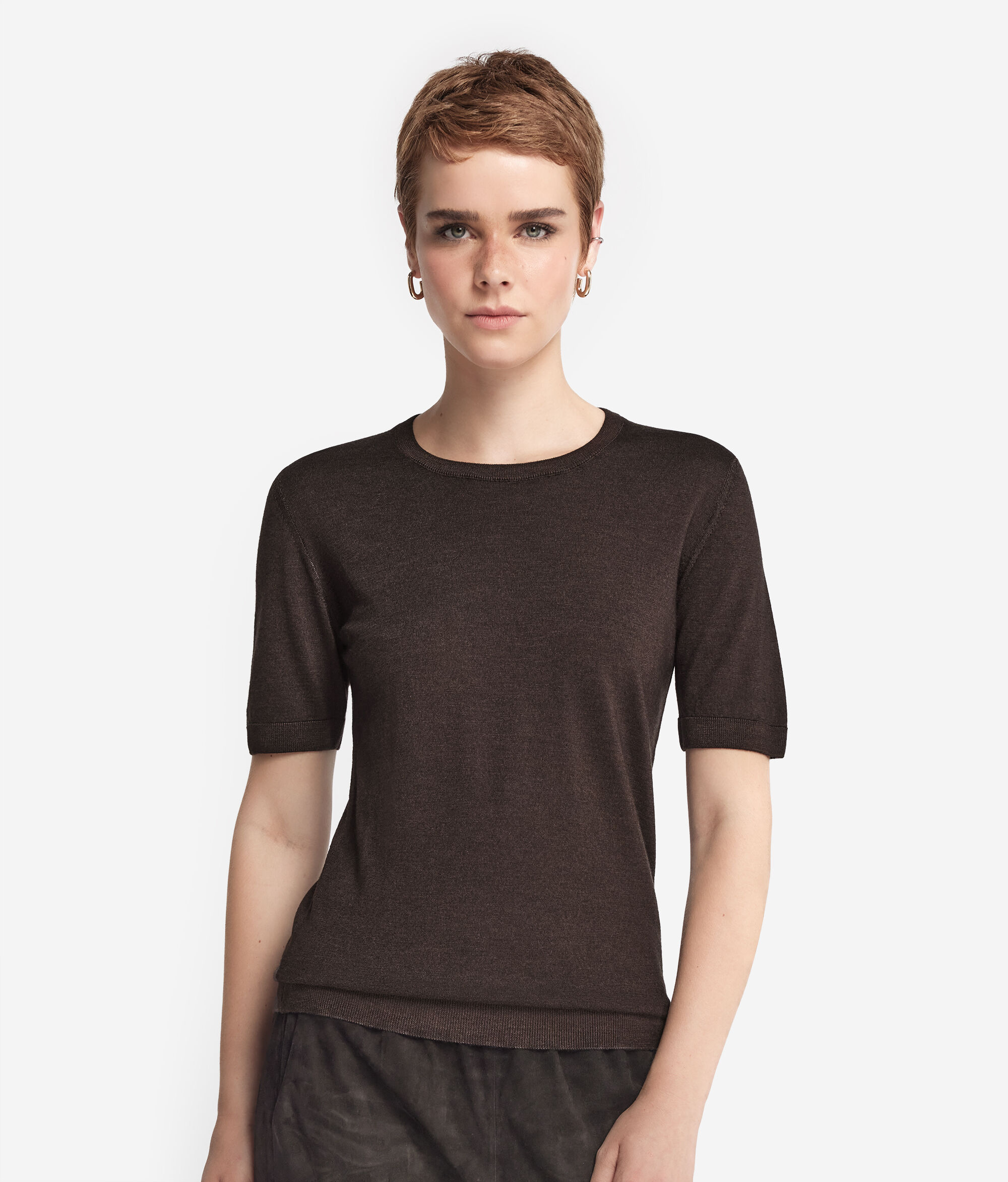 Short-Sleeved Round-Neck Ultrafine Cashmere Top