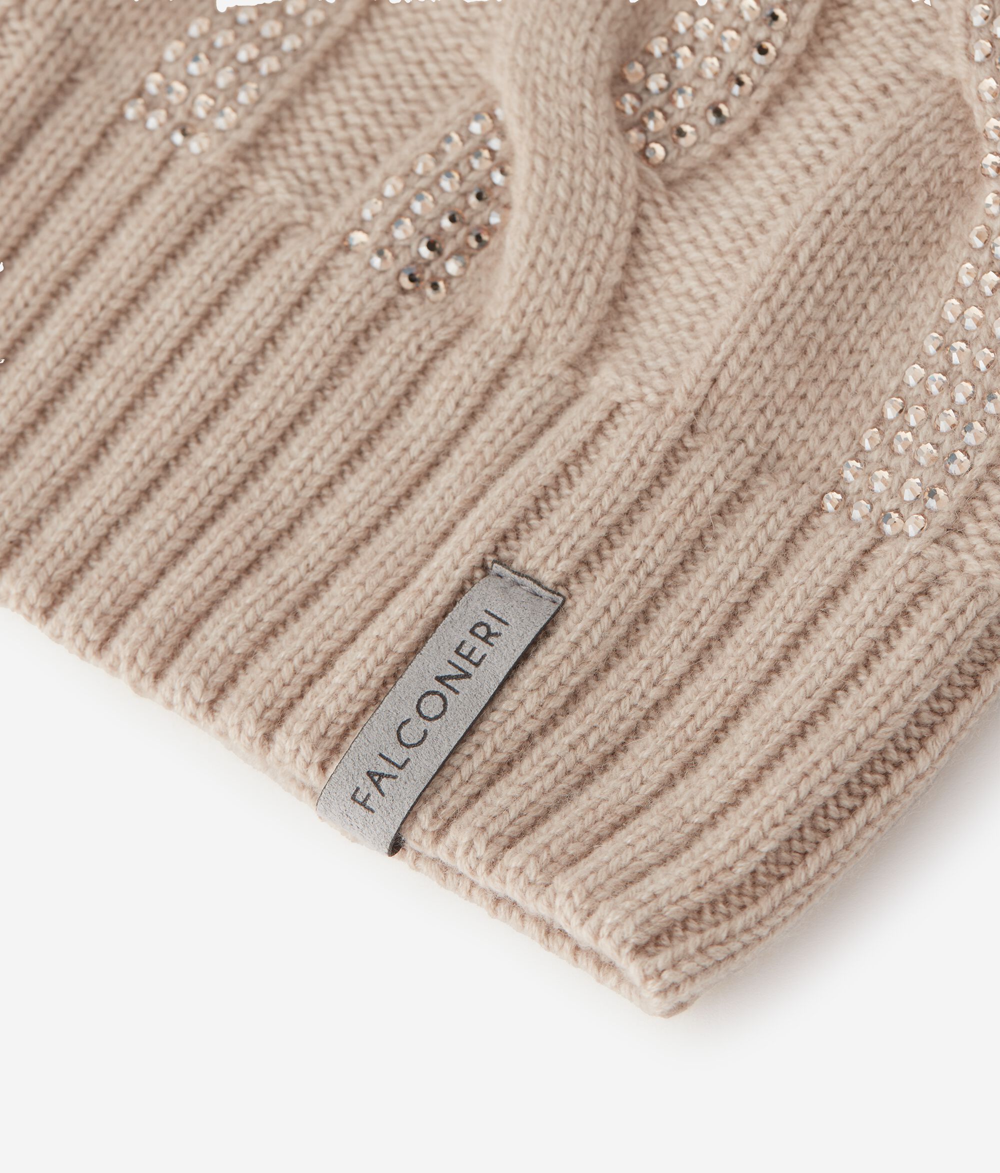 Berretto con trecce e strass in Cashmere Ultrasoft