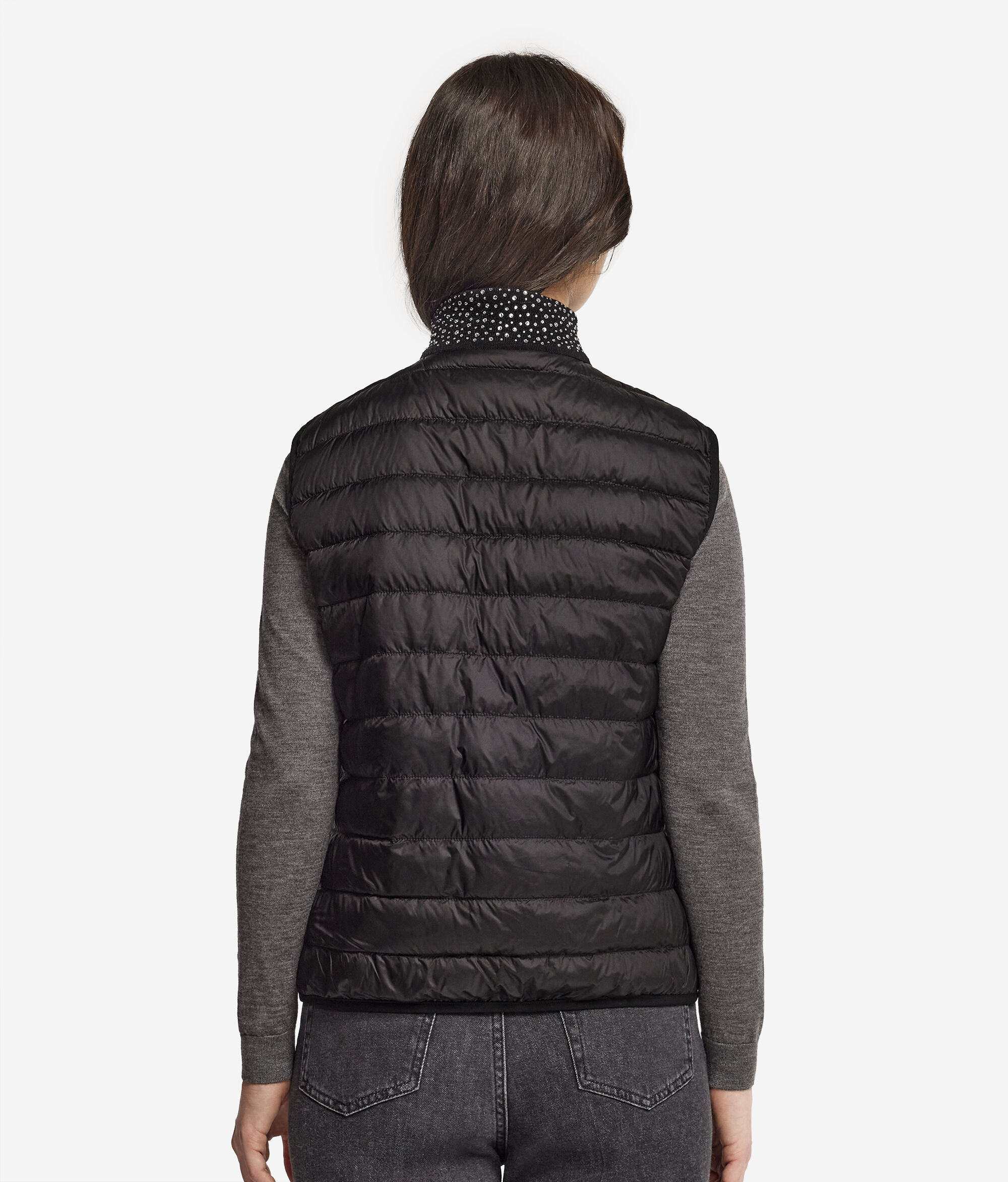 Ultrafine Cashmere Reversible Down Vest with Rhinestones