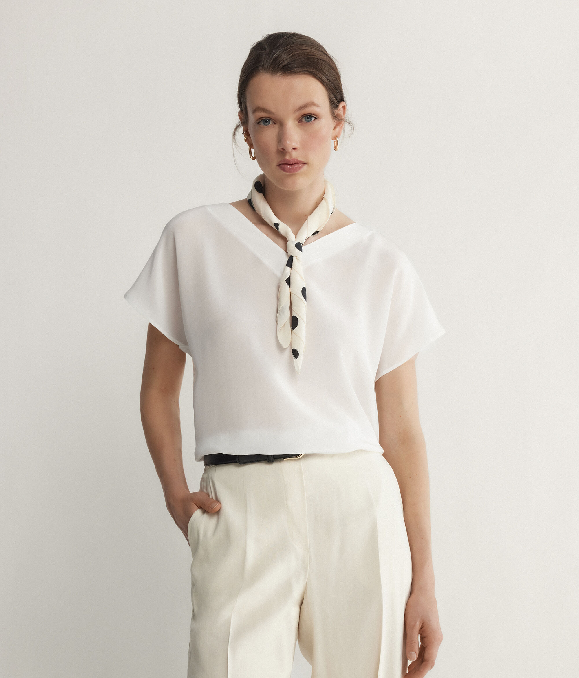 Silk V-Neck Kimono T-Shirt