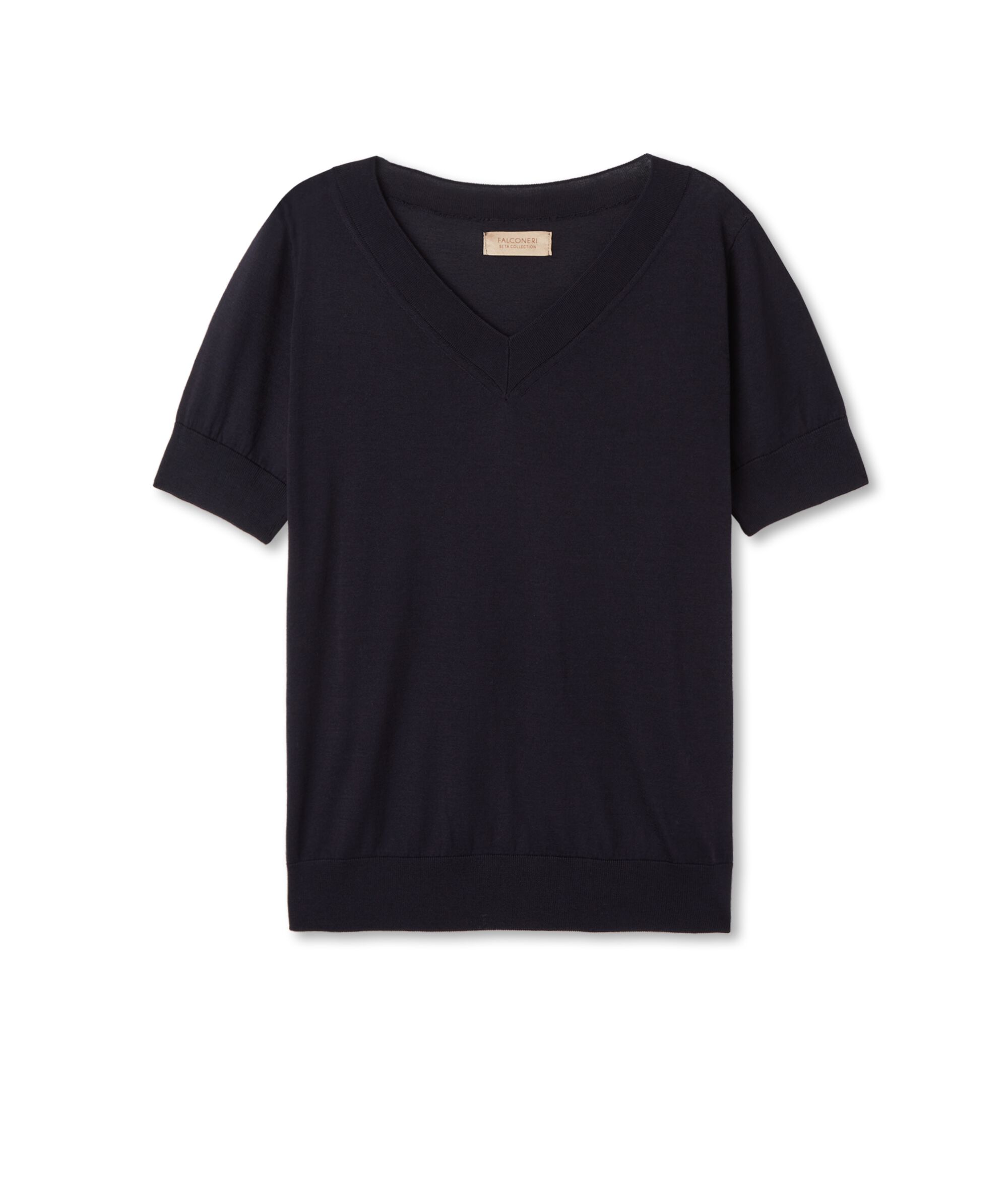 Short-Sleeved V-Neck Silk and Cotton Jumper