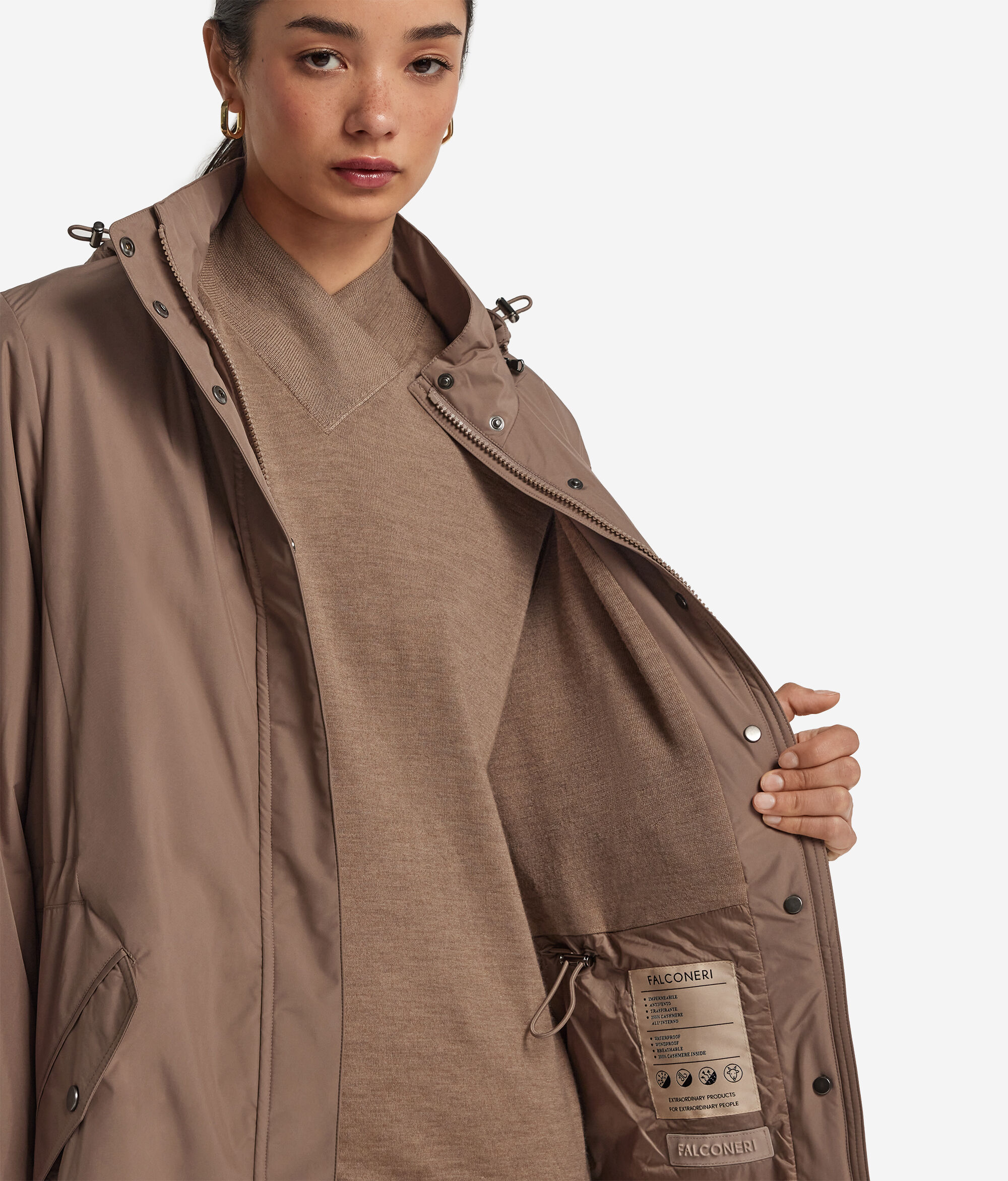 Long Technical Jacket with Drawstring