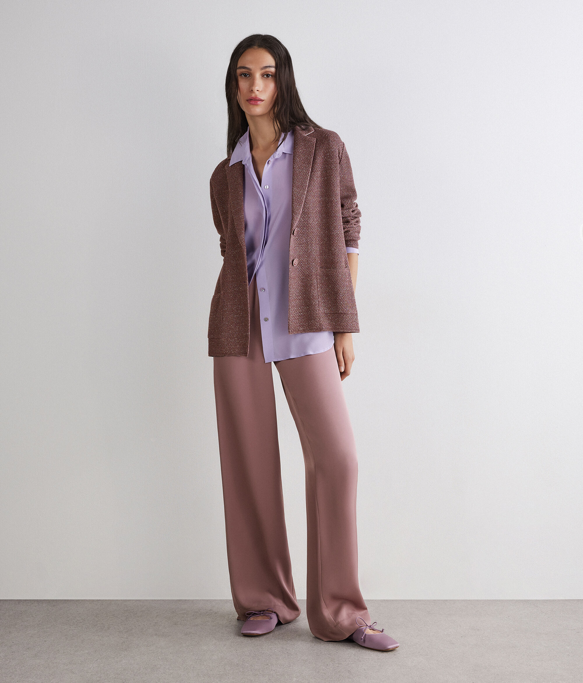 Chaqueta de punto mouliné en algodón y lino