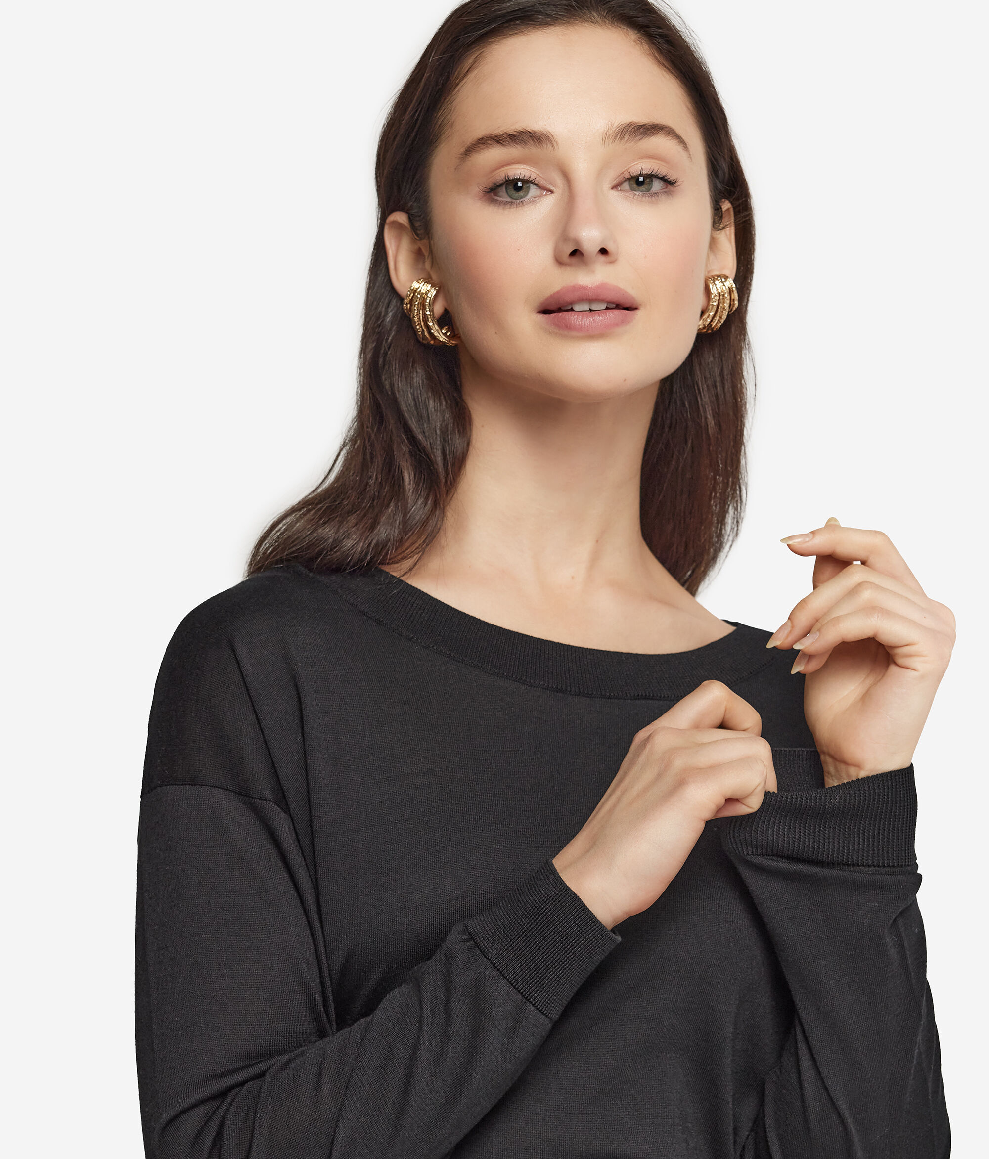 Pull à col rond en soie et coton