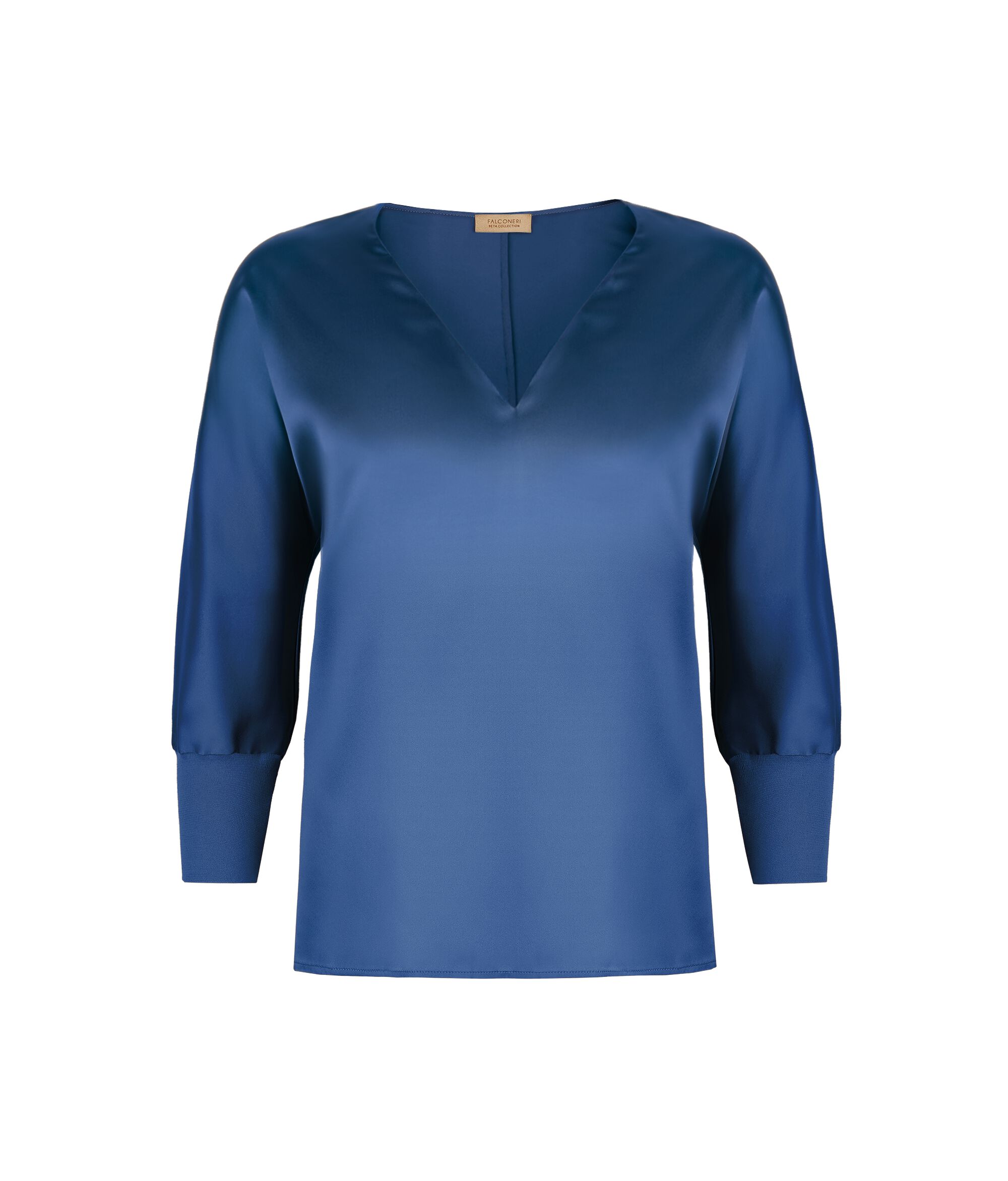 Blusa de seda con cuello de pico y manga larga