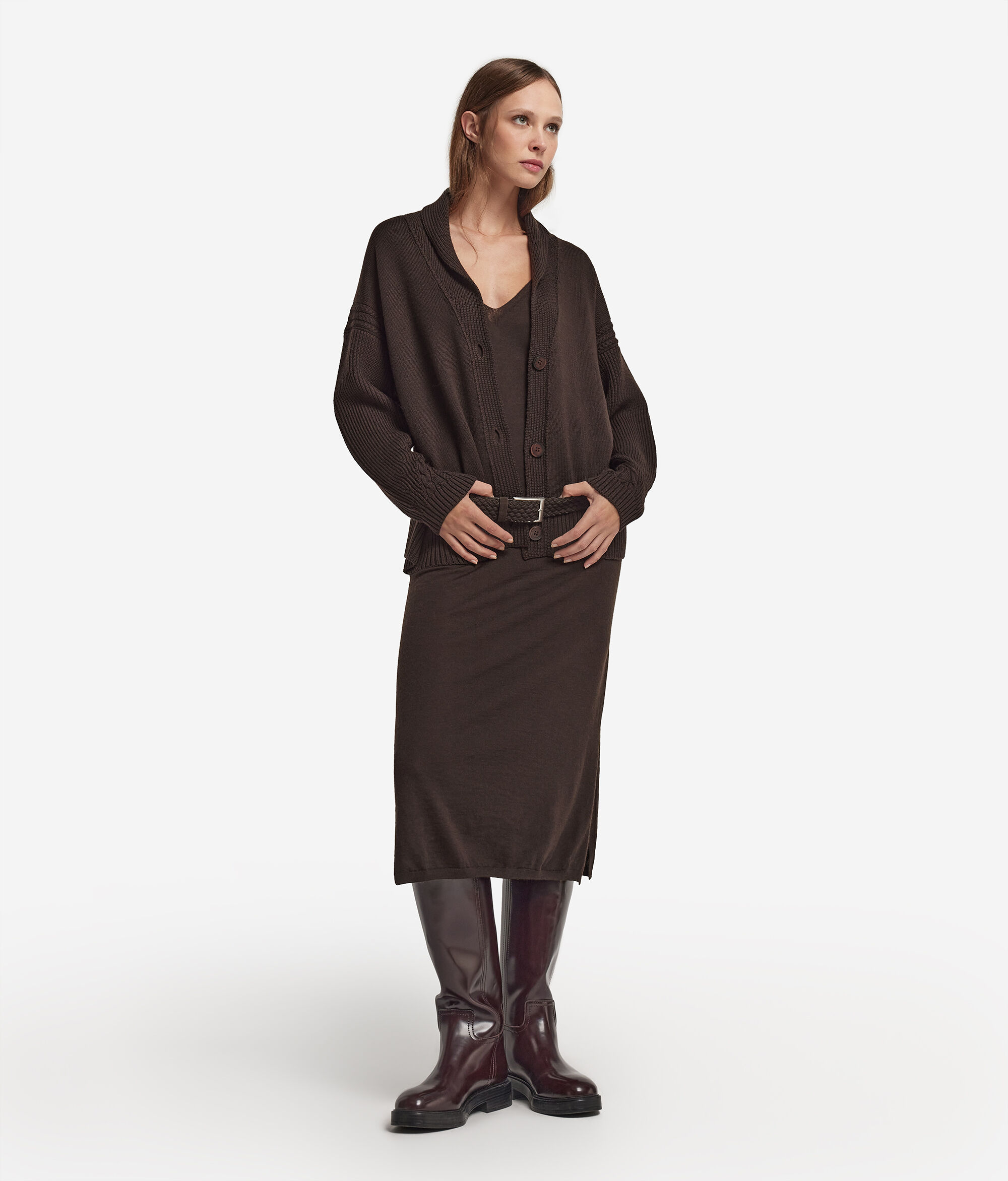 Wollcardigan mit Zopfmuster